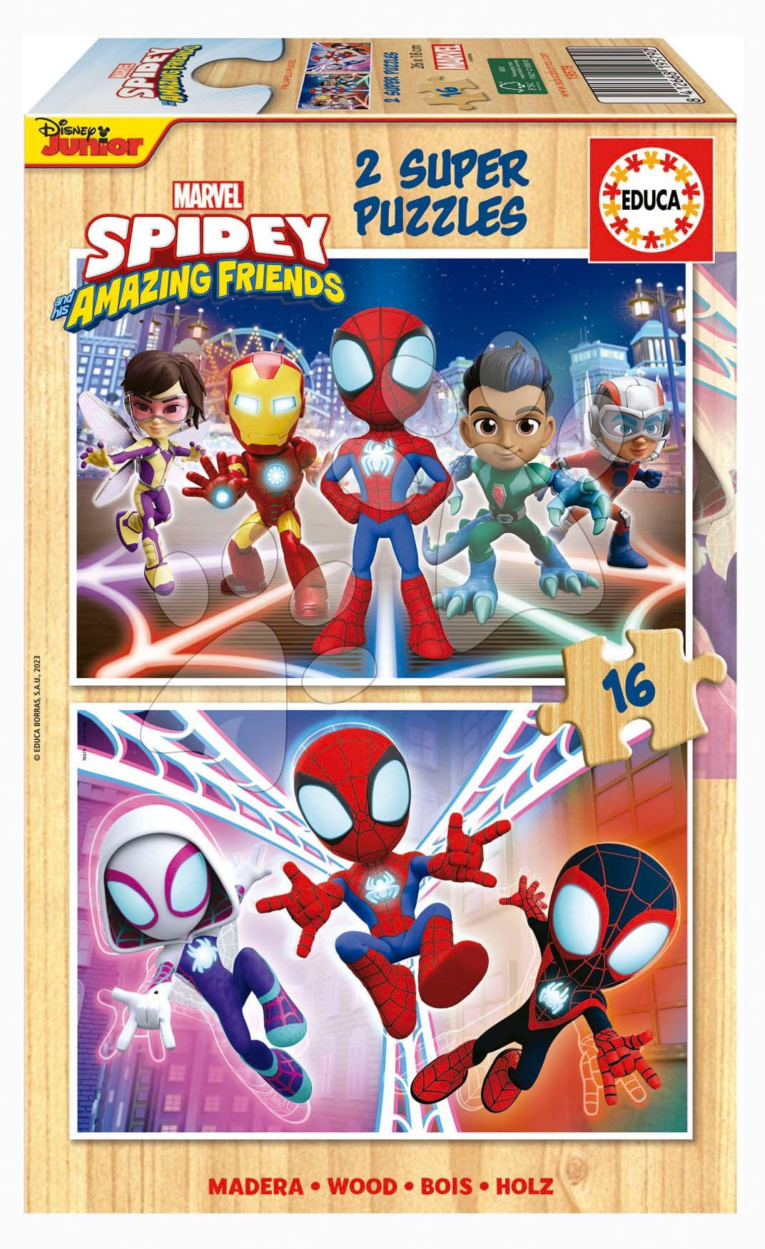 E-shop Drevené puzzle Spidey & his Amazing Friends Educa 2x16 dielov od 3 rokov