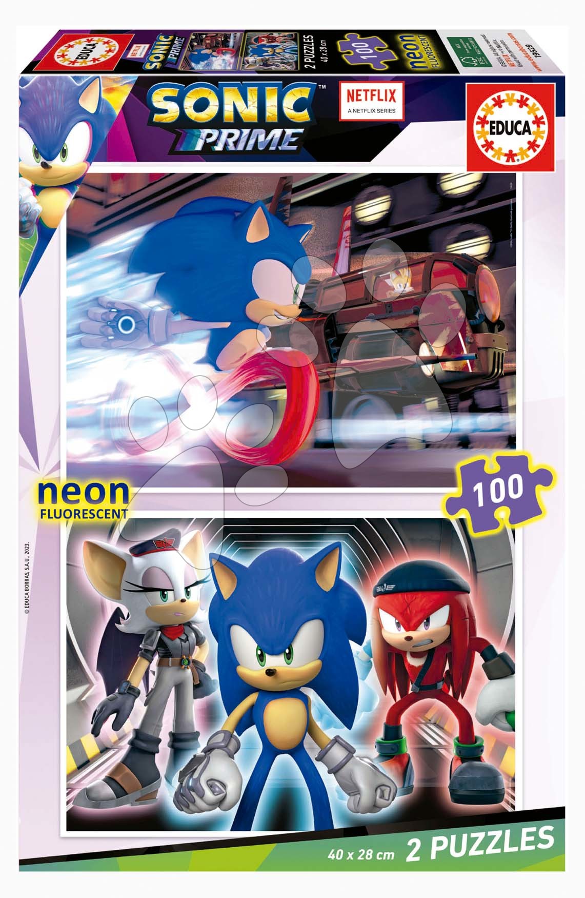 Gyerek puzzle 100-300 darabos - Puzzle Sonic Prime Educa 2x100 darabos világító 6 évtől