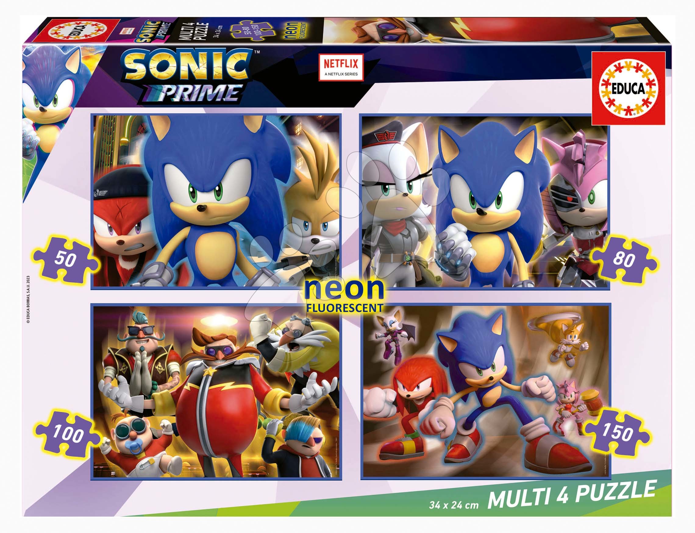 Puzzle Multi 4 Sonic Prime Educa 50-80-100-150 darabos világító 5 évetől