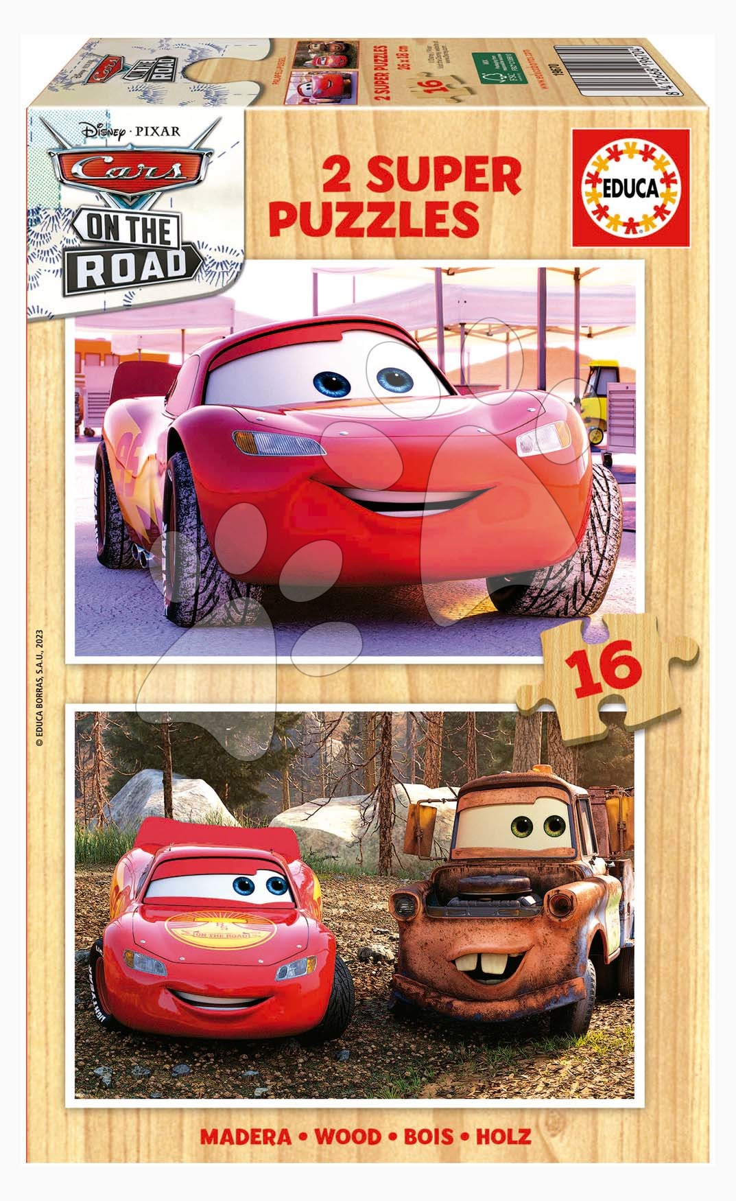 Dřevěné puzzle Cars on the Road Educa 2 x 16 dílků od 3 let