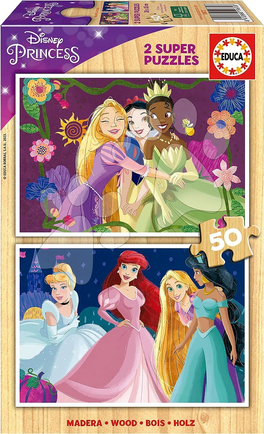 Dřevěné puzzle Disney Princess Educa 2 x 50 dílků od 4 let