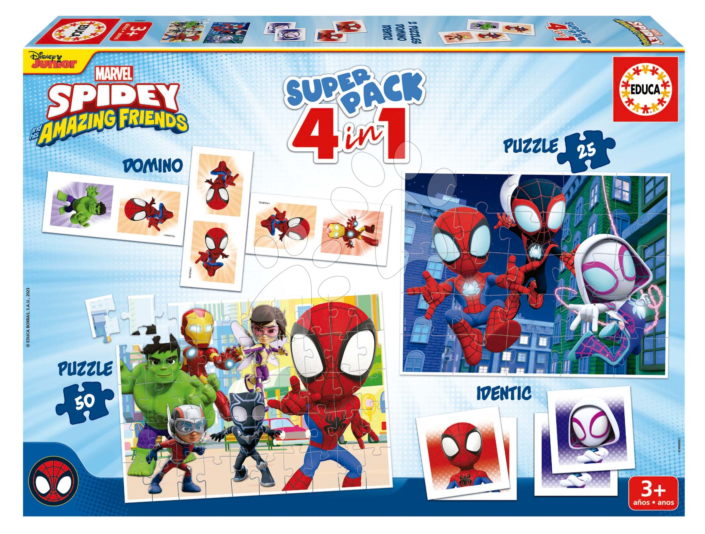 Superpack 4v1 Spidey and his amazing friends Educa domino pexeso a puzzle s 25 a 50 dielikmi