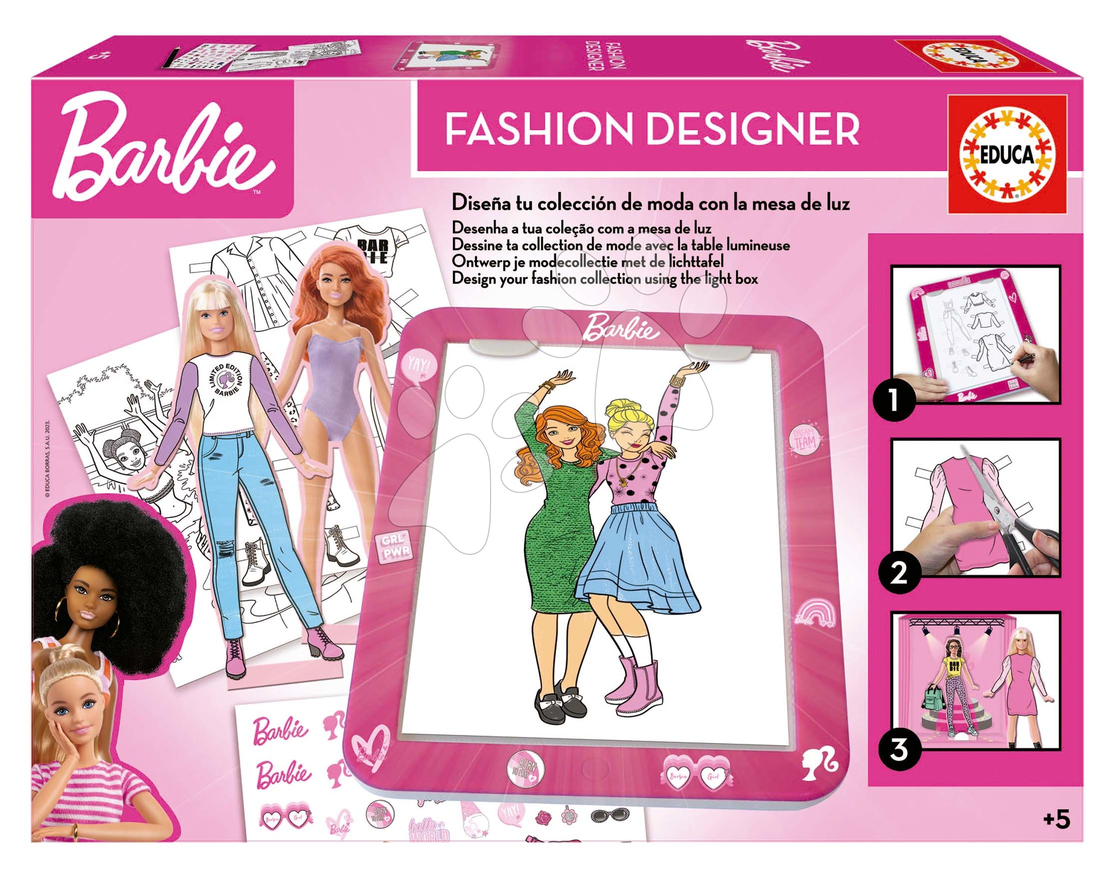 E-shop Kreatívne tvorenie s tabletom Fashion Designer Barbie Educa Vytvor si módne návrhy bábik 4 modely od 5 rokov