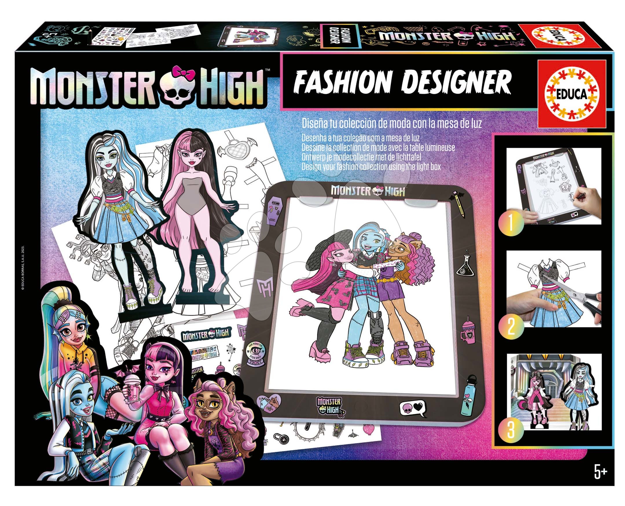 E-shop Kreatívne tvorenie s tabletom Fashion Designer Monster High Educa Vytvor si módne návrhy bábik 4 modely od 5 rokov