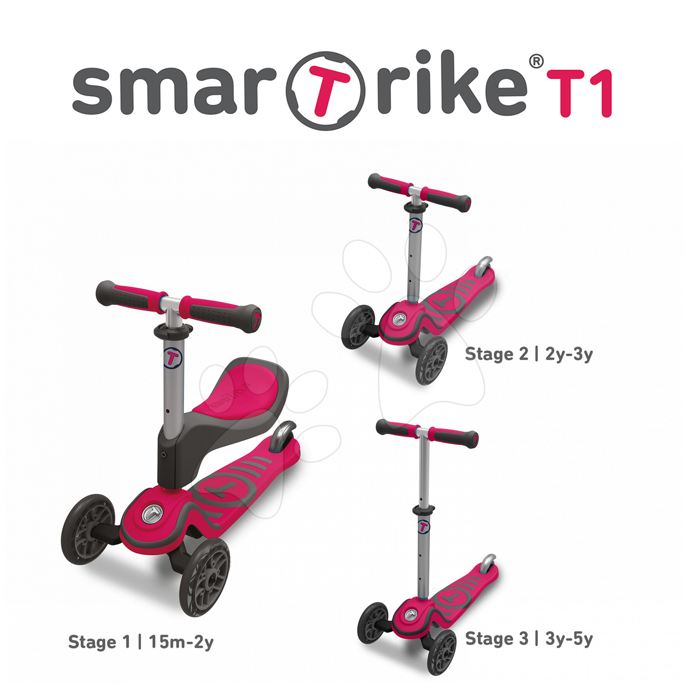 smarTrike koloběžka a odrážedlo T1 2020200 šedo-růžová