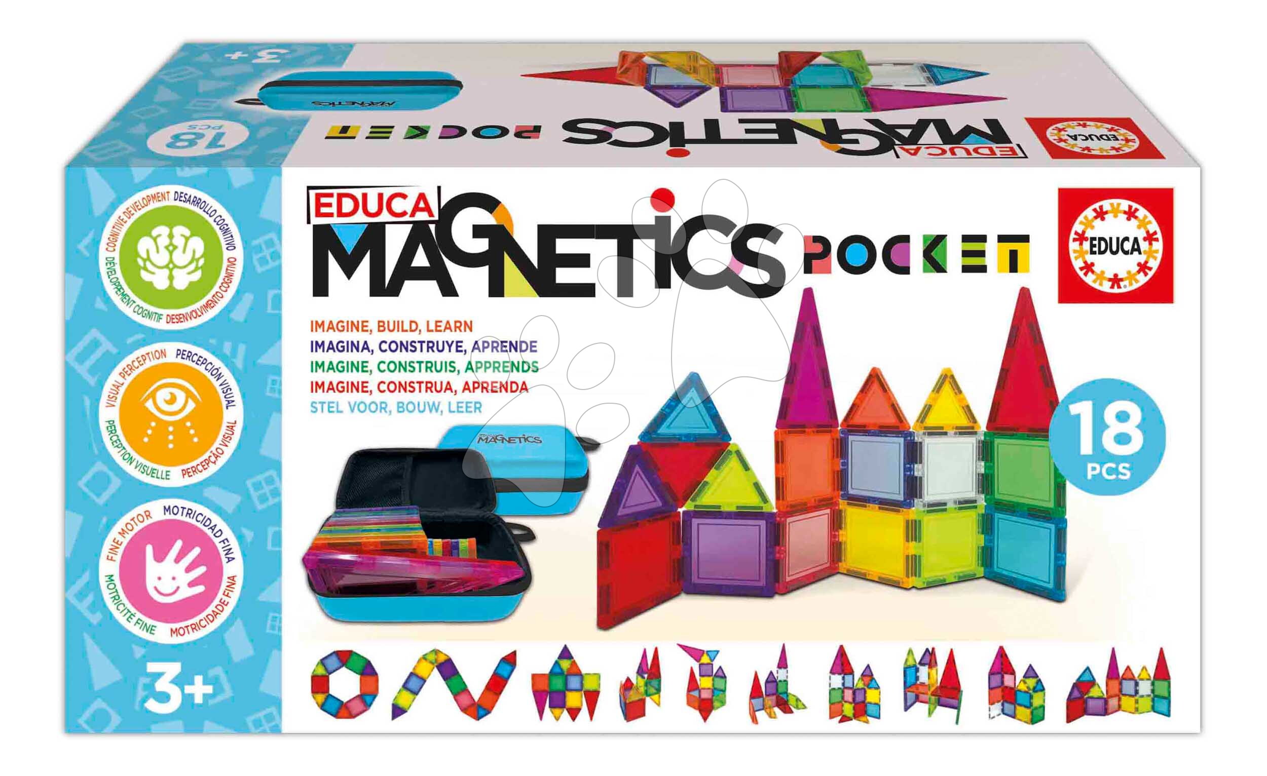 Mágneses építőjáték tokban Magnetics Pocket Educa 18 színes darab