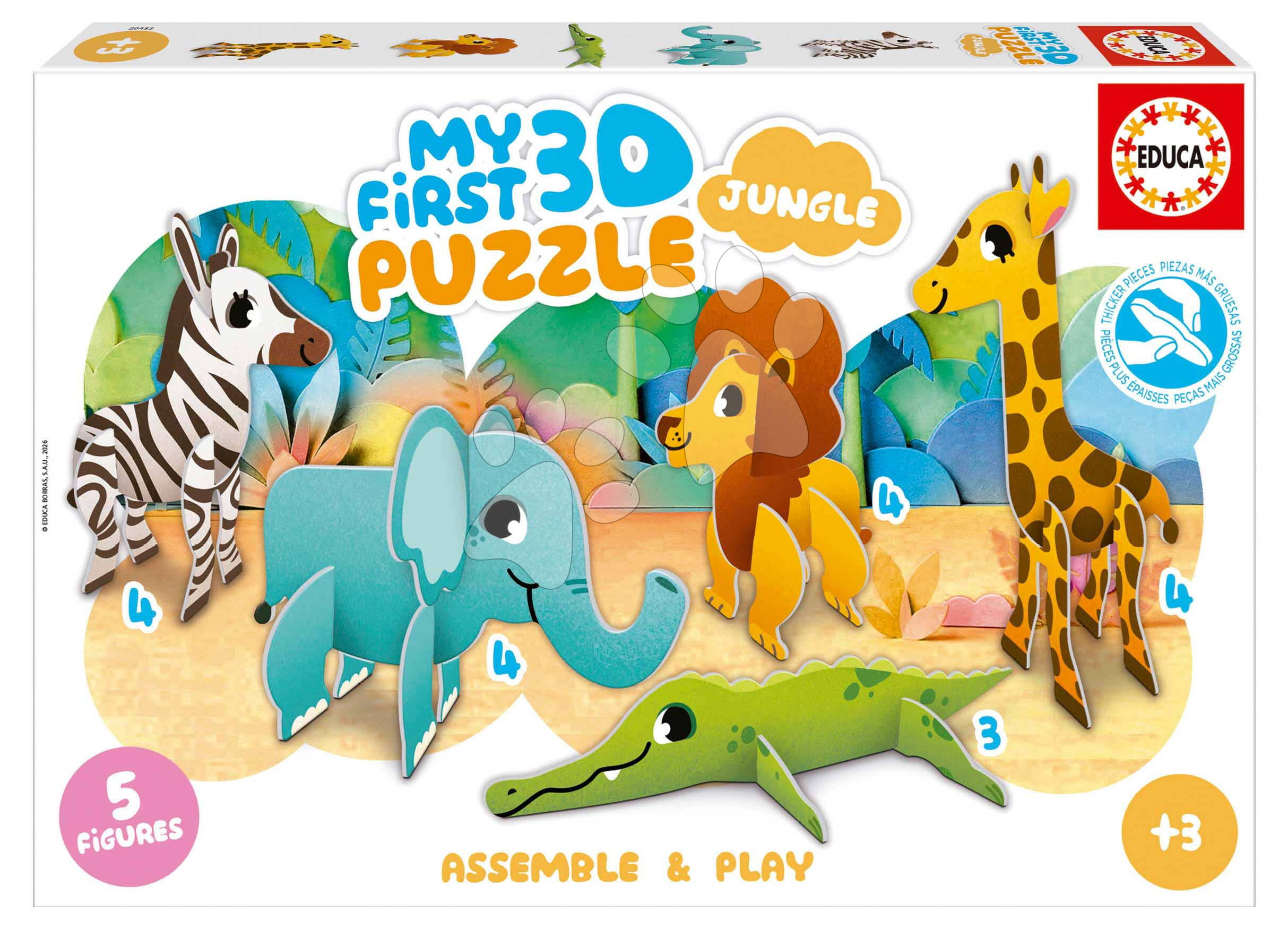 Puzzle legkisebbeknek Jungle My First 3D Puzzle Kids Educa 5 dzsungel állatka modell