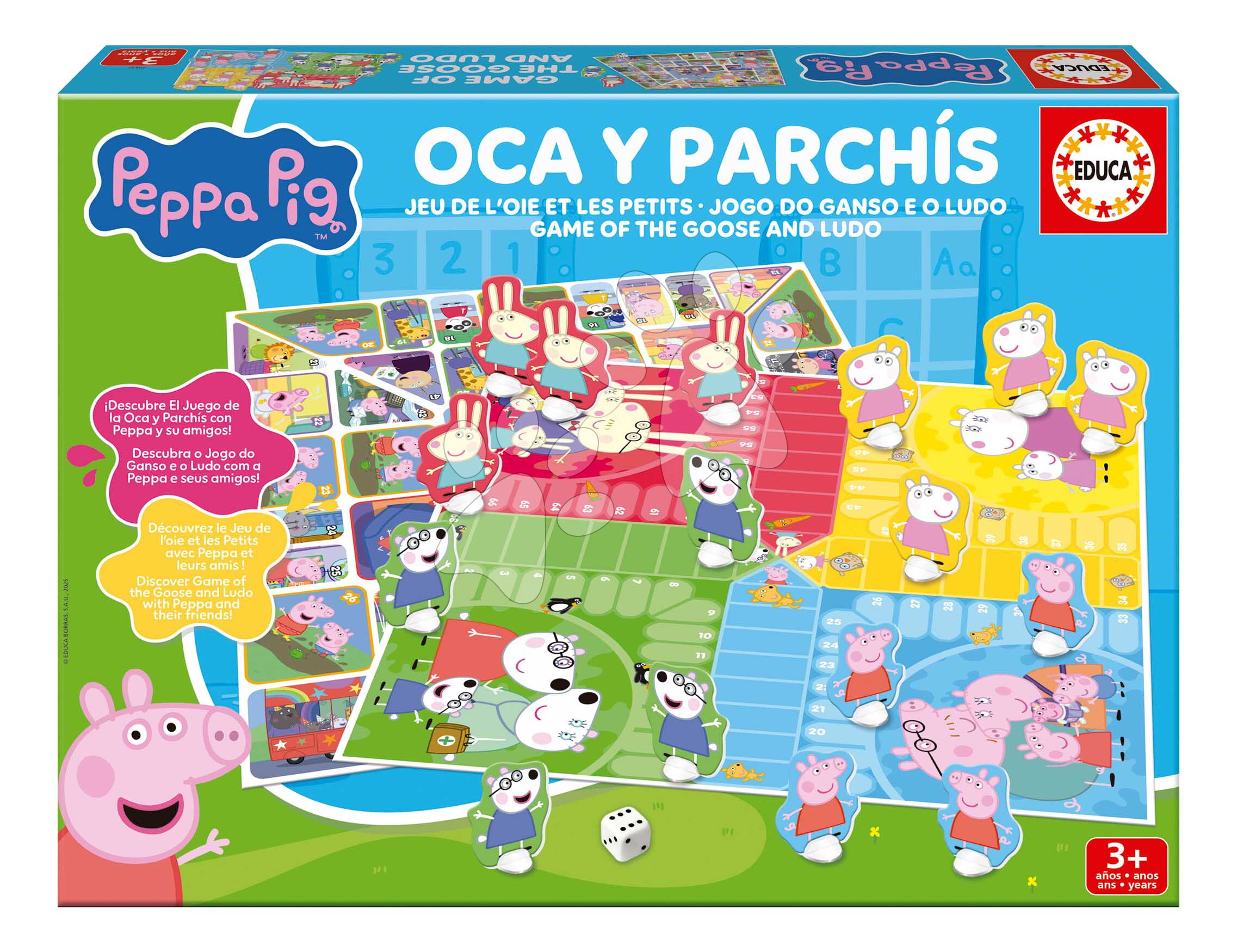 Társasjáték Peppa Pig Parchesi & Goose Educa 2-4 játékosnak spanyol angol francia és portugál nyelveken