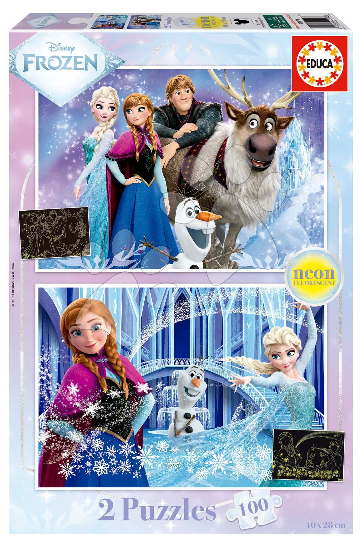 Puzzle Frozen Neon Educa 2x100 darabos világító 6 évtől