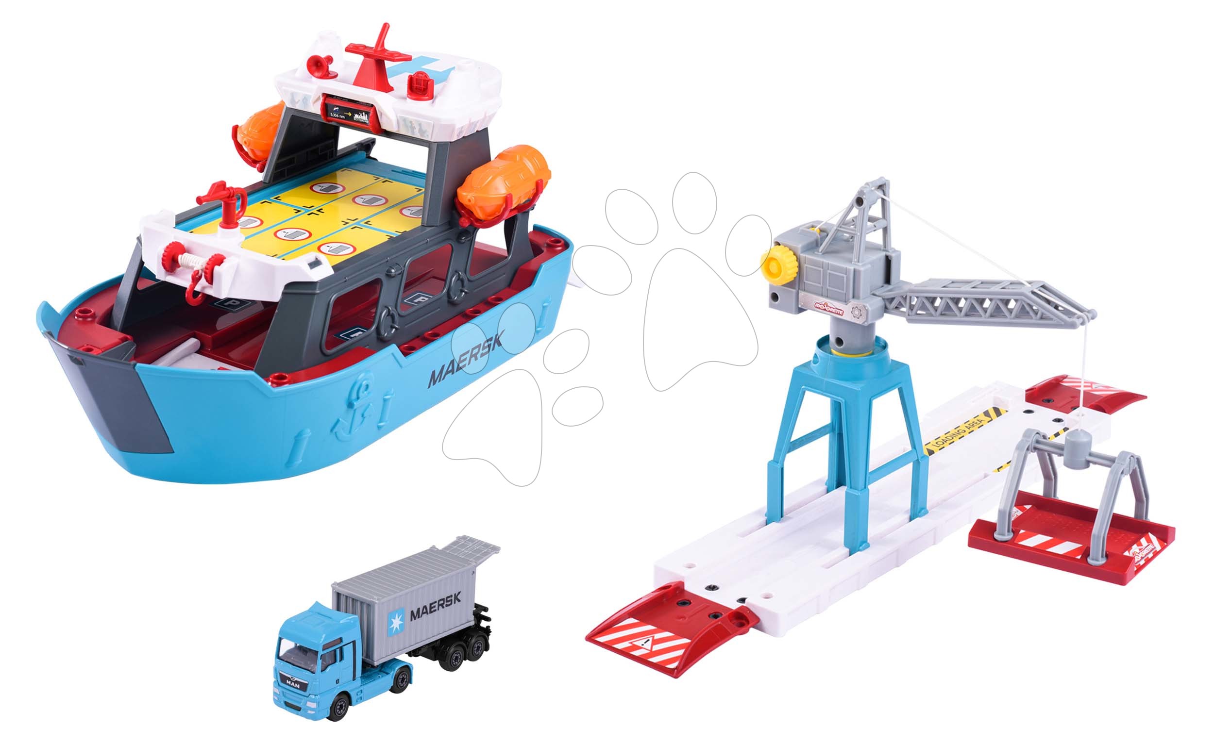 Levně Garáž nákladní loď Creatix Logistic Freight Ship Majorette s jeřábem kamionem a loďkami od 5 let