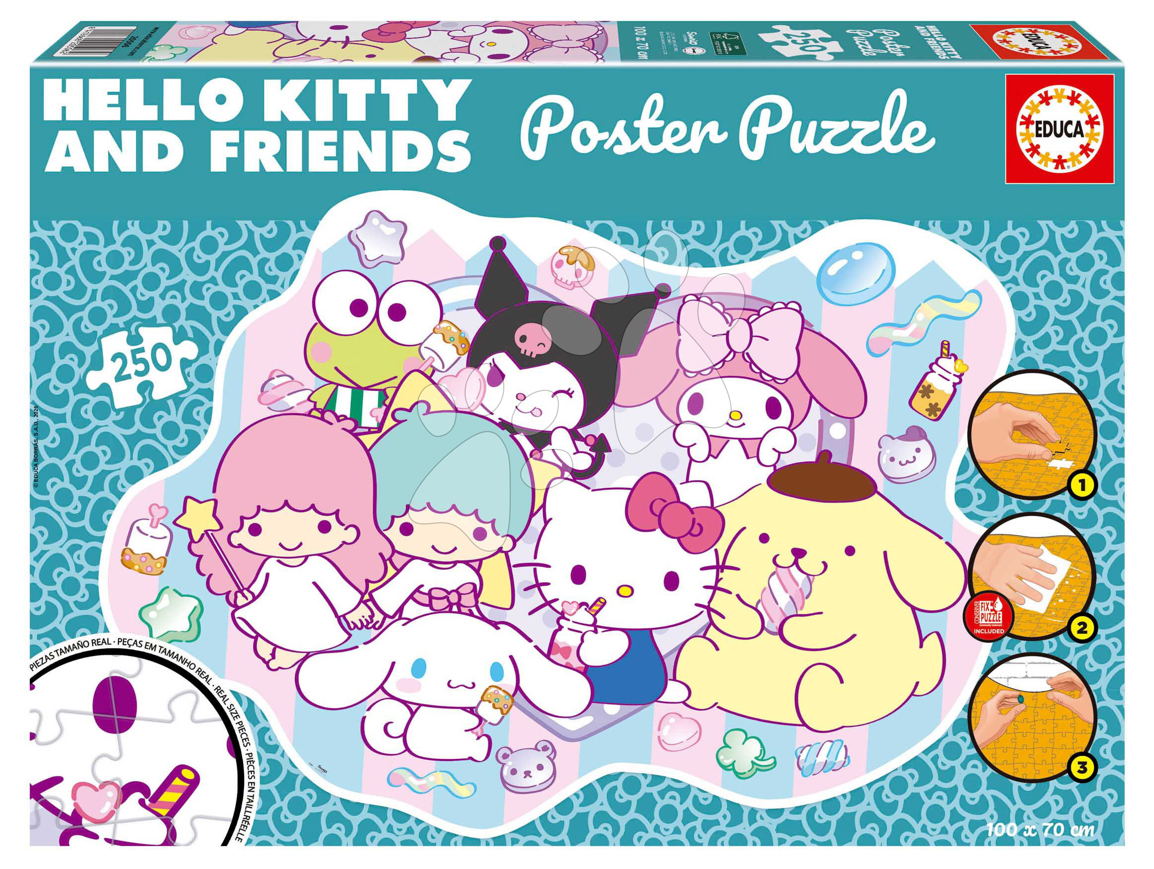 Puzzle Hello Kitty & Friends Poster Educa 250 darabos és Fix ragasztó 8 évtől