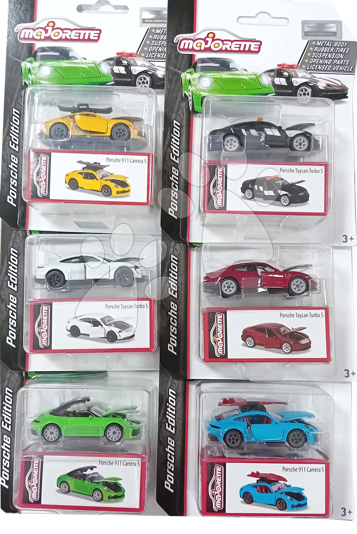 E-shop Autíčko Porsche so zberateľskou krabičkou 911 Carrera Deluxe Majorette kovové otvárateľné gumené kolieska 7,5 cm dĺžka rôzne druhy