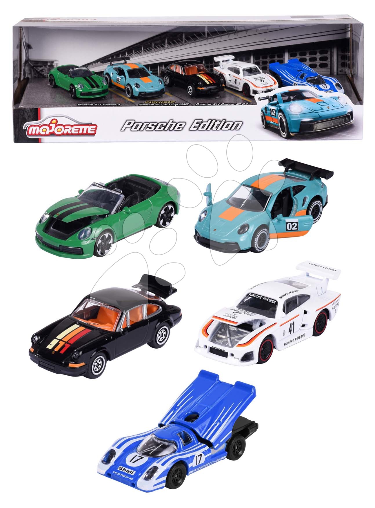 Autíčka Porsche Motorsport 5 Pieces Giftpack Majorette kovová délka 7,5 cm sada 5 druhů v dárkovém balení