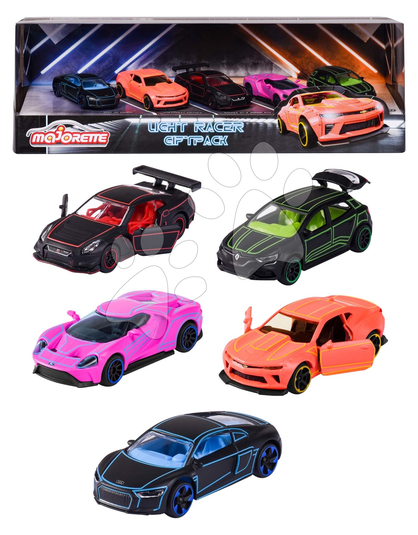 Autíčka Light Racer 5 Pieces Giftpack Majorette kovová délka 7,5 cm sada 5 druhů v dárkovém balení