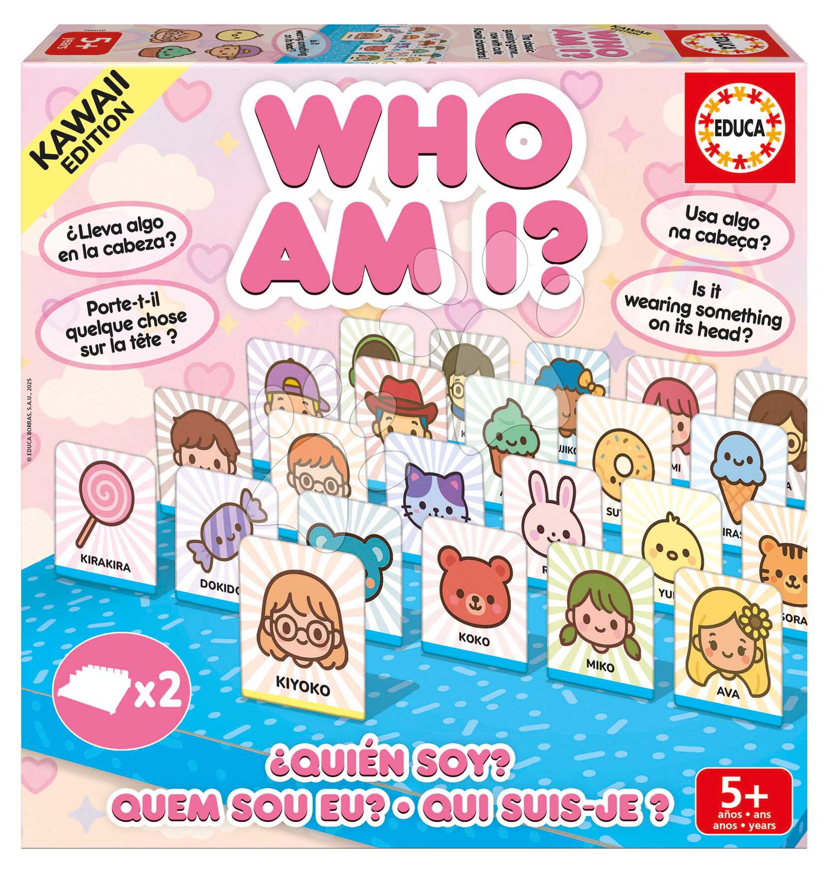 Társasjáték találd ki, ki vagyok Who am I Kawaii Educa 48 kártyalap 2 játékosnak spanyol angol francia és portugál nyelven 5 évtől