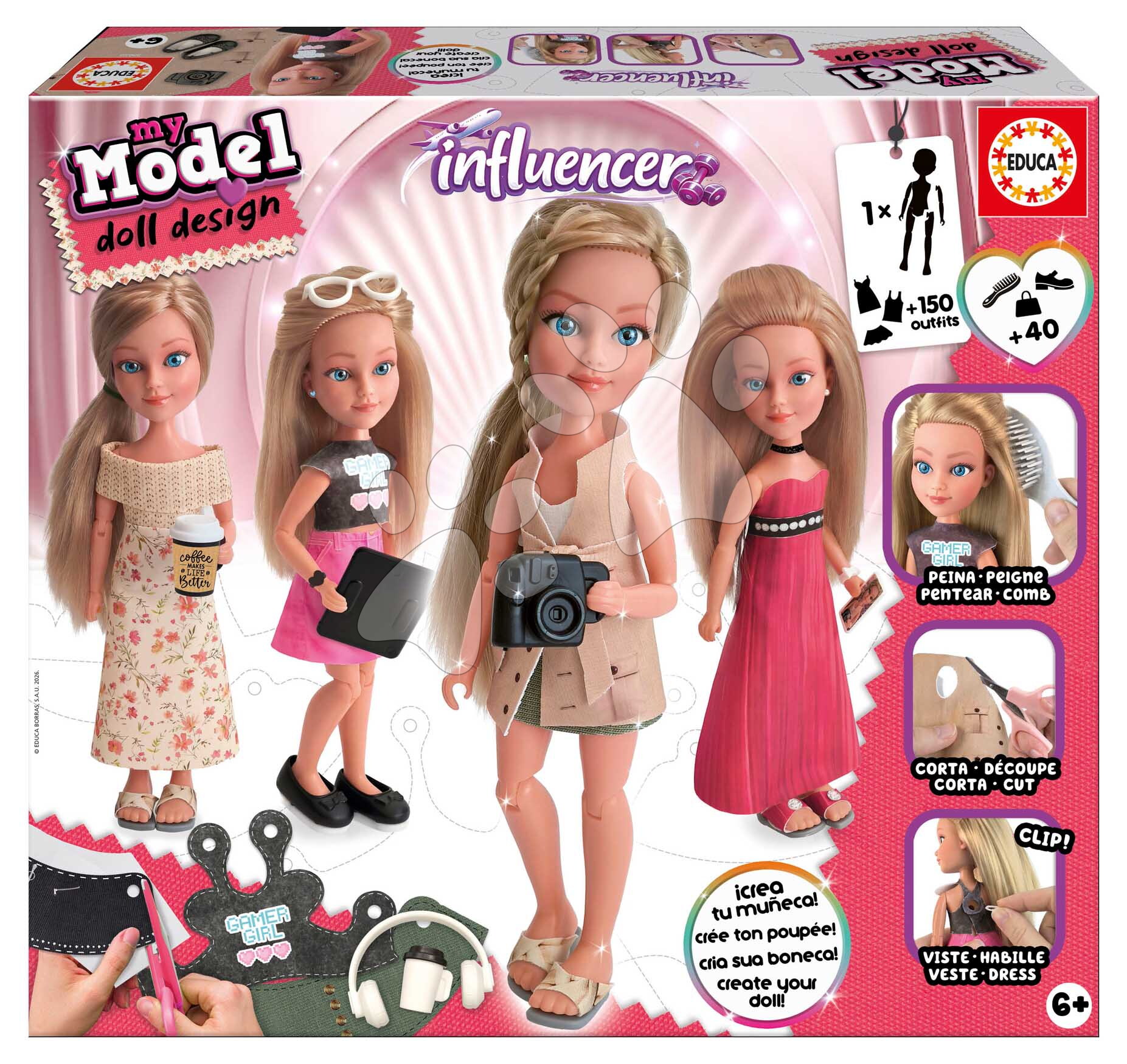 Kreatív alkotás My Model Doll Influencer Style Educa Alkosd meg saját influencer babádat 40 kiegészítővel 6 évtől