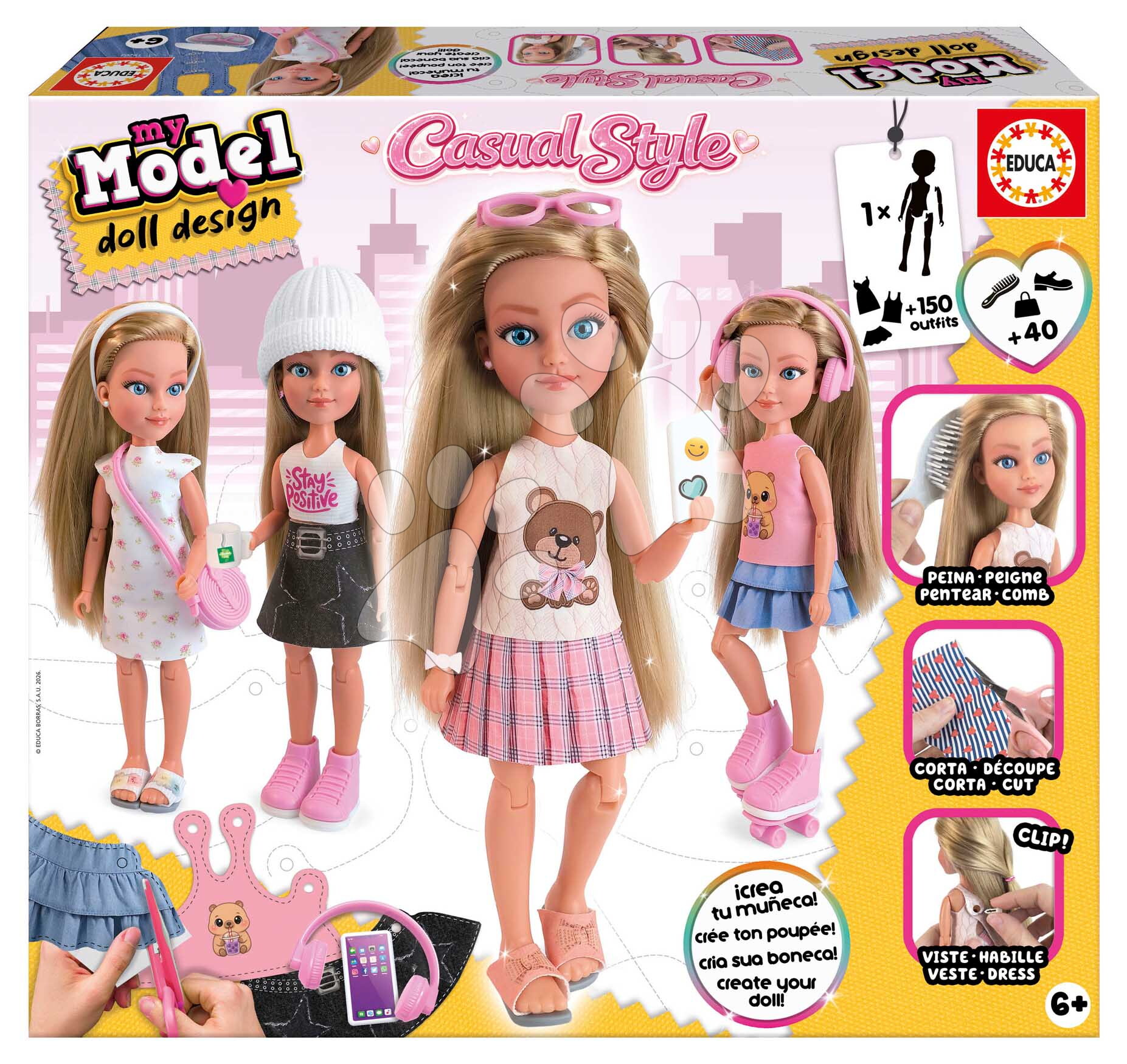 Kreatív alkotás My Model Doll Casual Style Educa Alkosd meg saját babádat városi outfitben 40 kiegészítővel 6 évtől