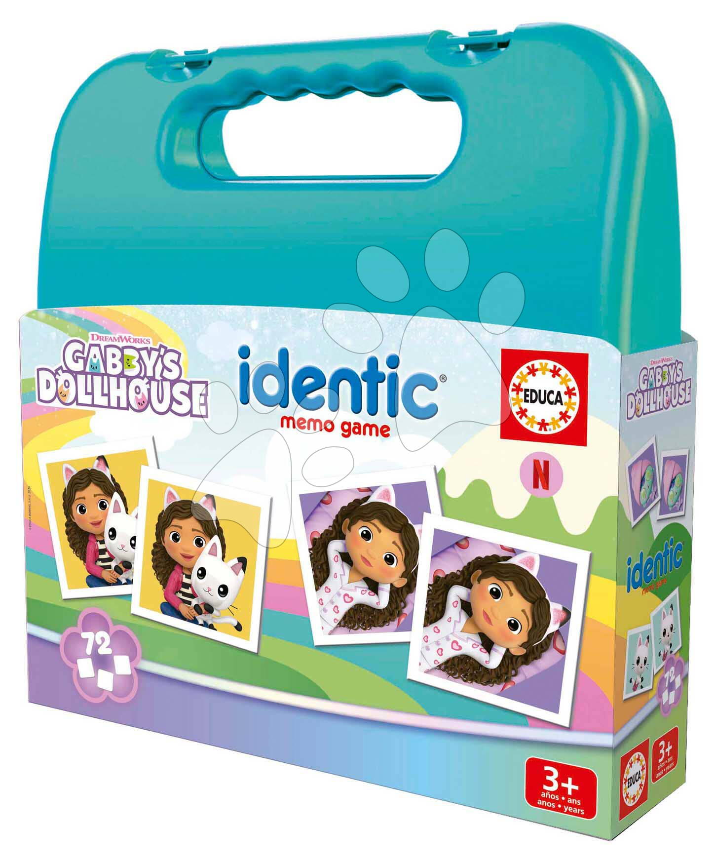 Pexeso bőröndben Gabby´s Dollhouse Identic Memo Game Educa memóriajáték 72 kártyalappal