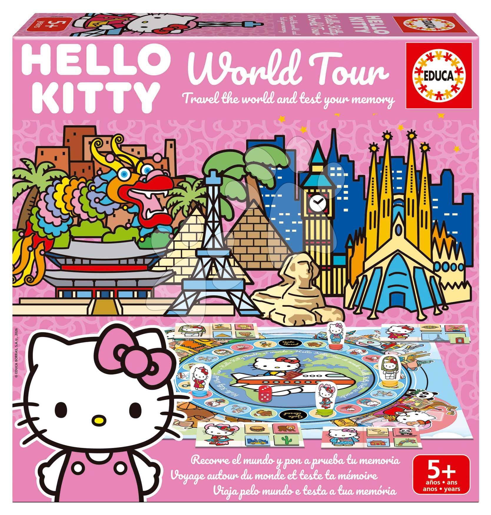 Társasjáték Hello Kitty World Tour Educa játéktábla 2 játékos számára spanyol angol francia és portugál nyelven 5 évtől