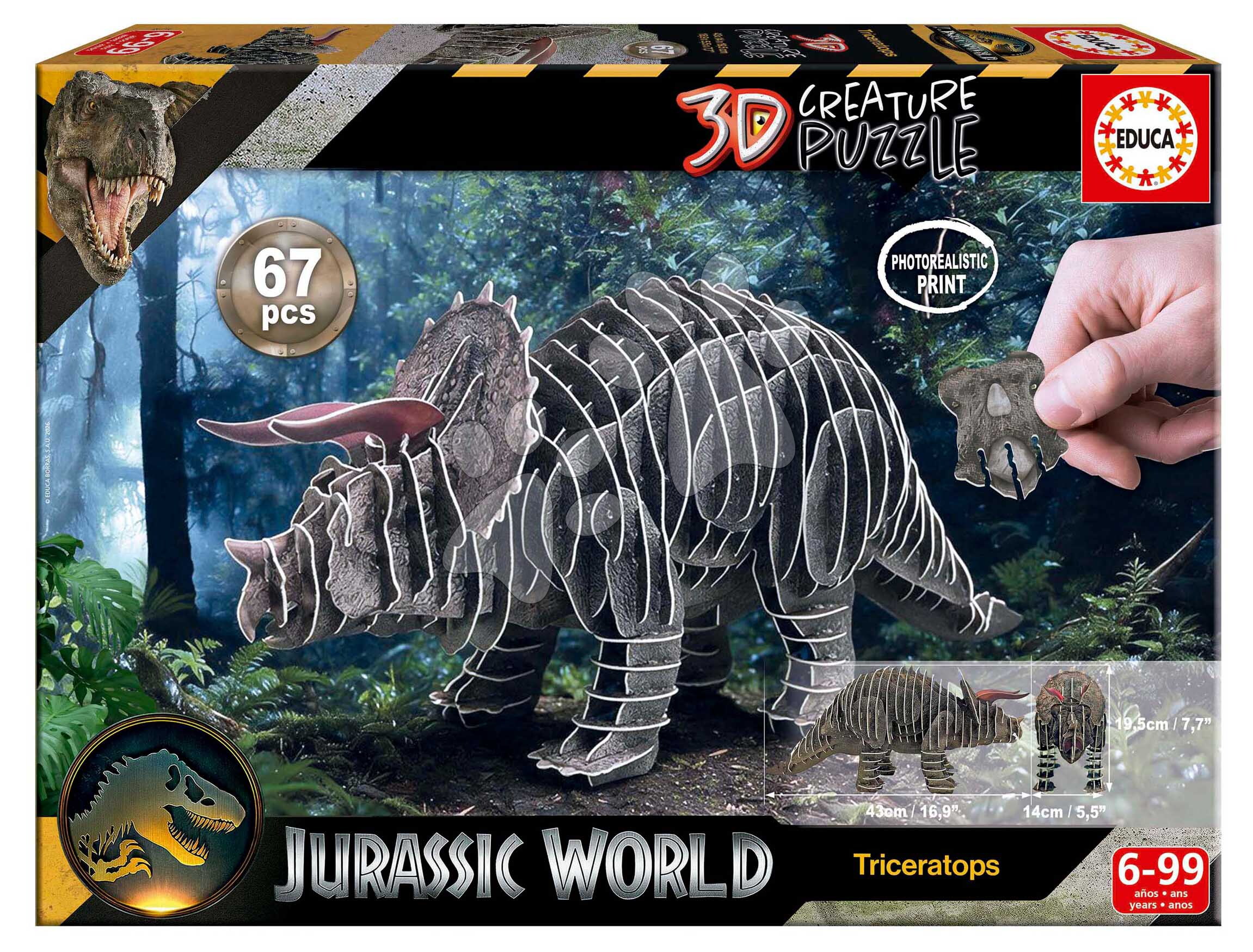 Puzzle dinoszaurusz Triceratops 3D Creature Puzzle Educa hossza 43 cm 67 darabos 6 évtől
