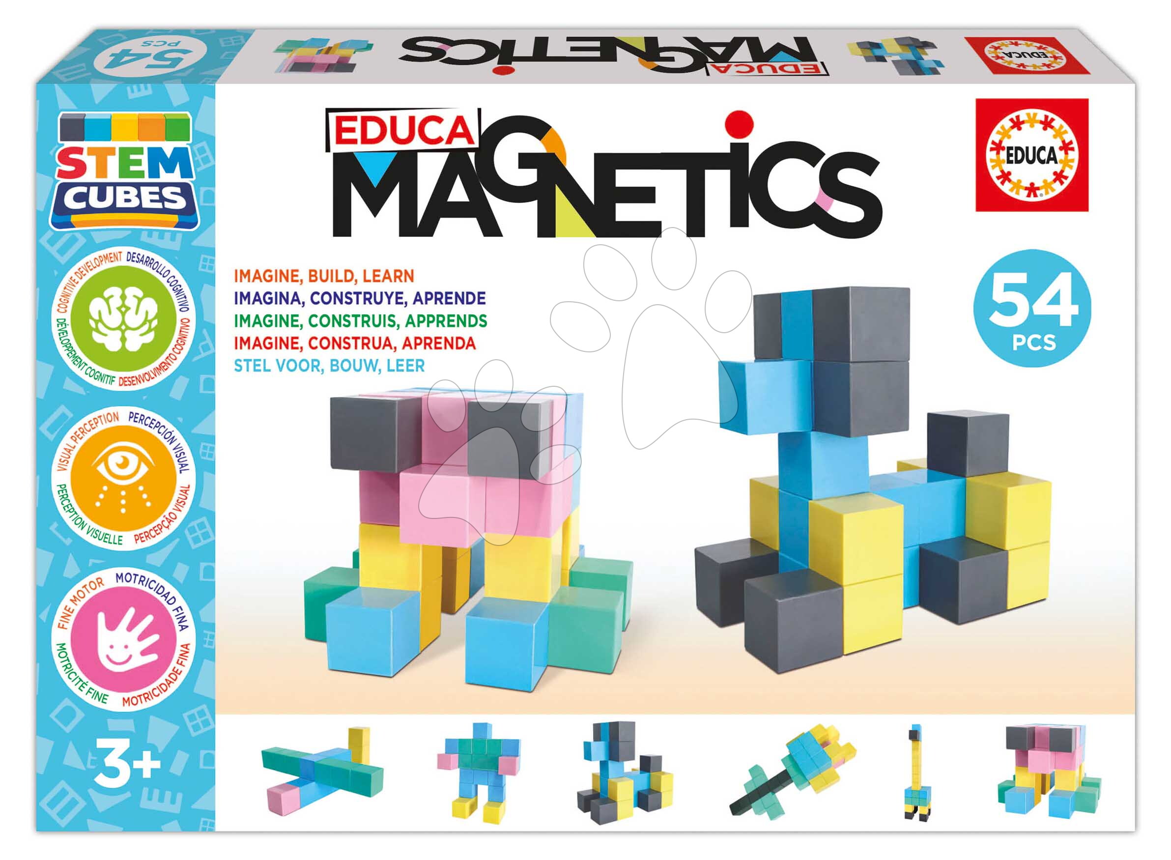 Mágneses építőjáték Kockák Magnetics Stem Cubes Educa 54 színes elem