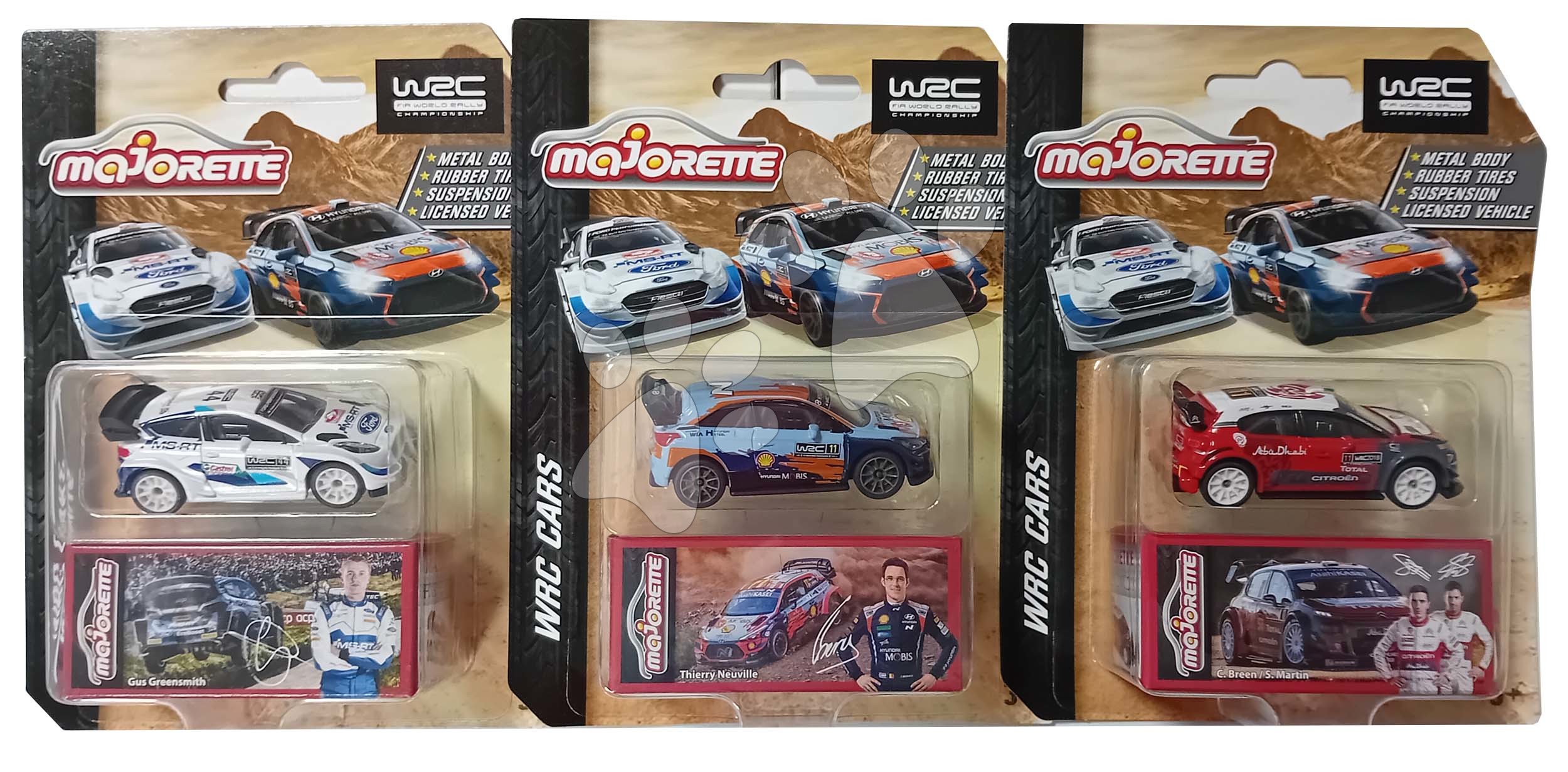 E-shop Autíčko rally WRC Cars Majorette kovové s gumenými kolieskami a zberateľskou krabičkou 7,5 cm dĺžka rôzne druhy