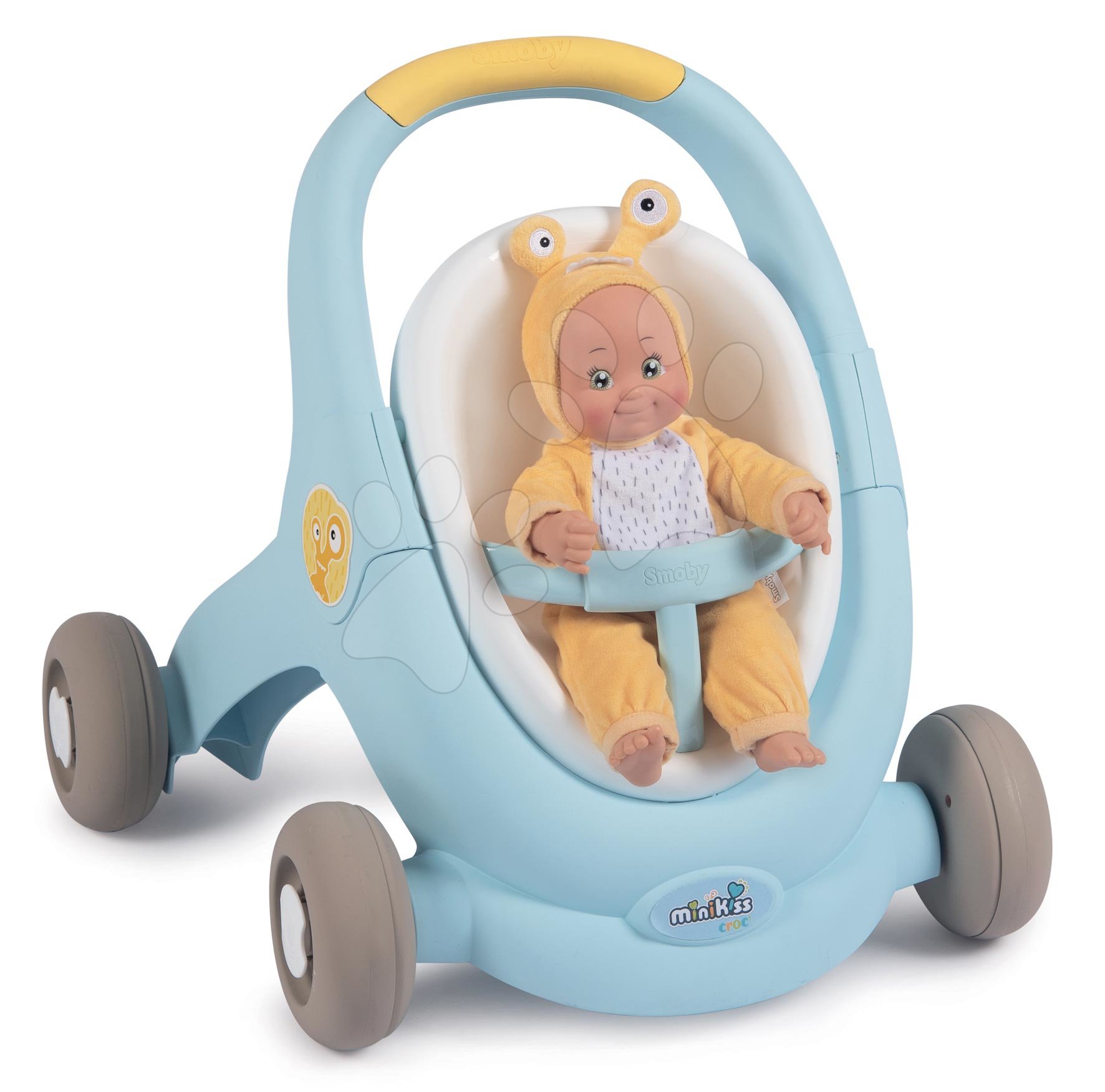 E-shop Chodítko a kočík pre bábiku Croc Baby Walker MiniKiss 3in1 Smoby s brzdou a bezpečnostným pásom od 12 mes