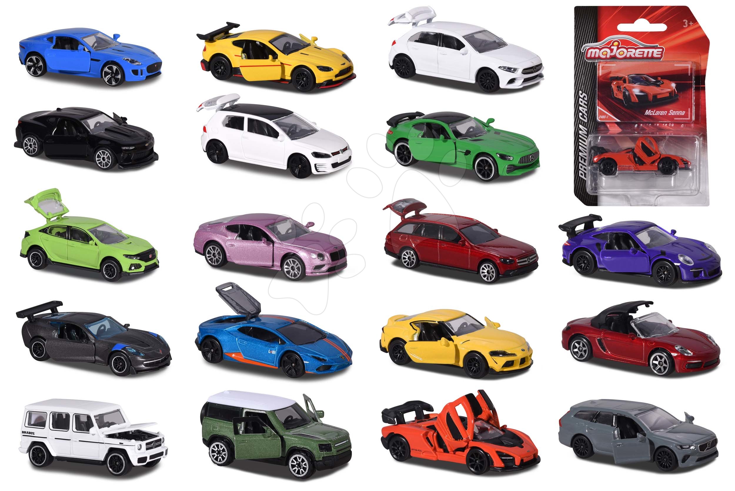Prémium kisautók Premium Cars Majorette fémből felfüggesztéssel nyithatóak és gyűjtőkártyával 18 fajta