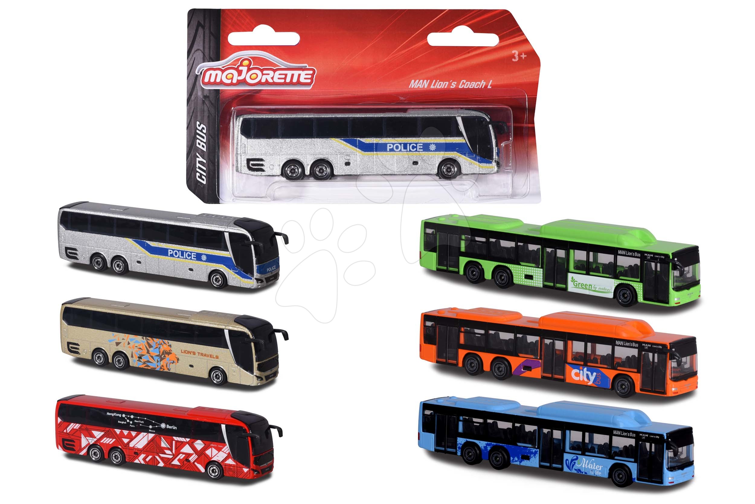 Autóbusz MAN City Bus Majorette felfüggesztéssel 13 cm hosszú 6 különböző fajta