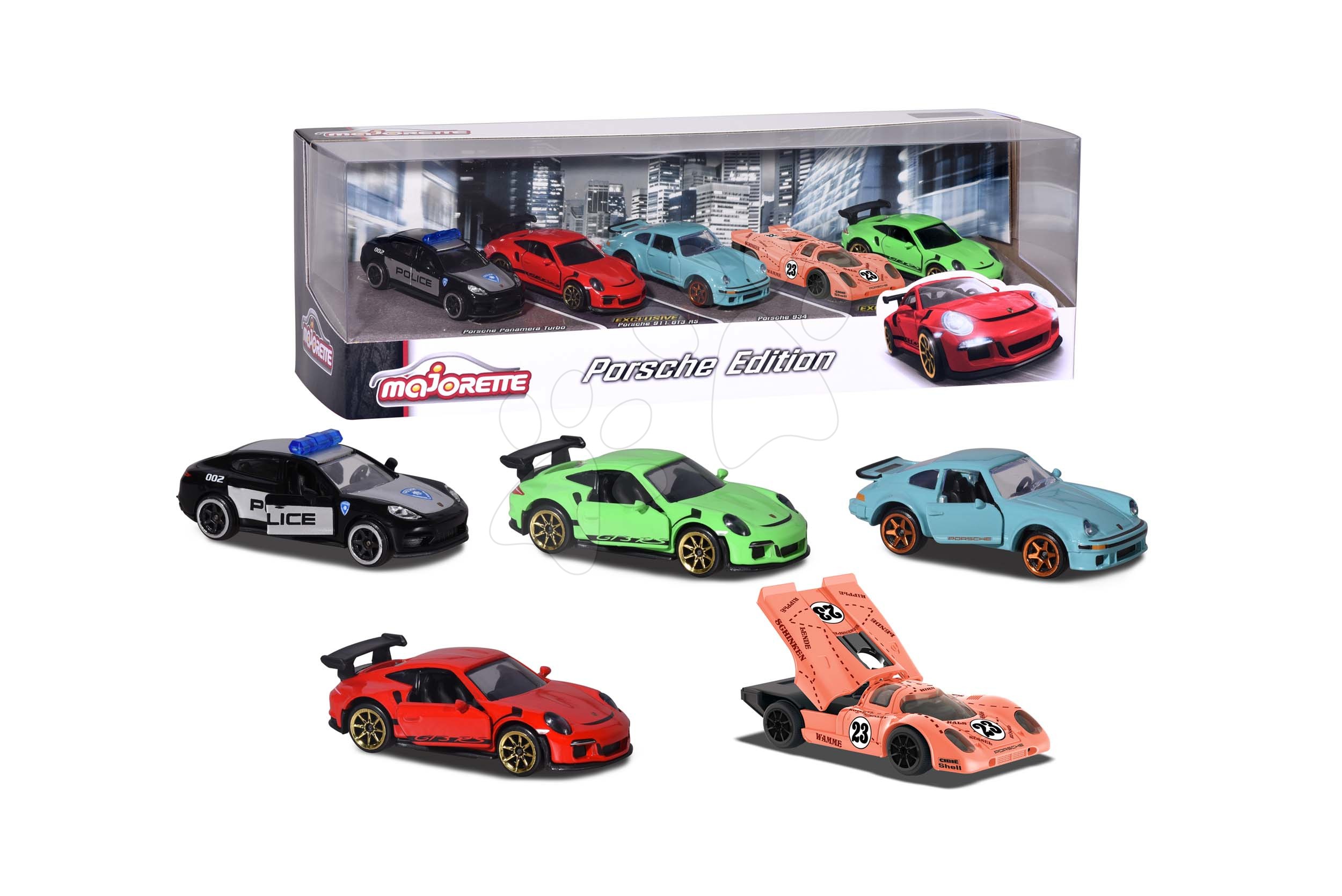 Autíčka Porsche Edition Majorette kovová 7,5 cm délka sada 5 druhů v dárkovém balení