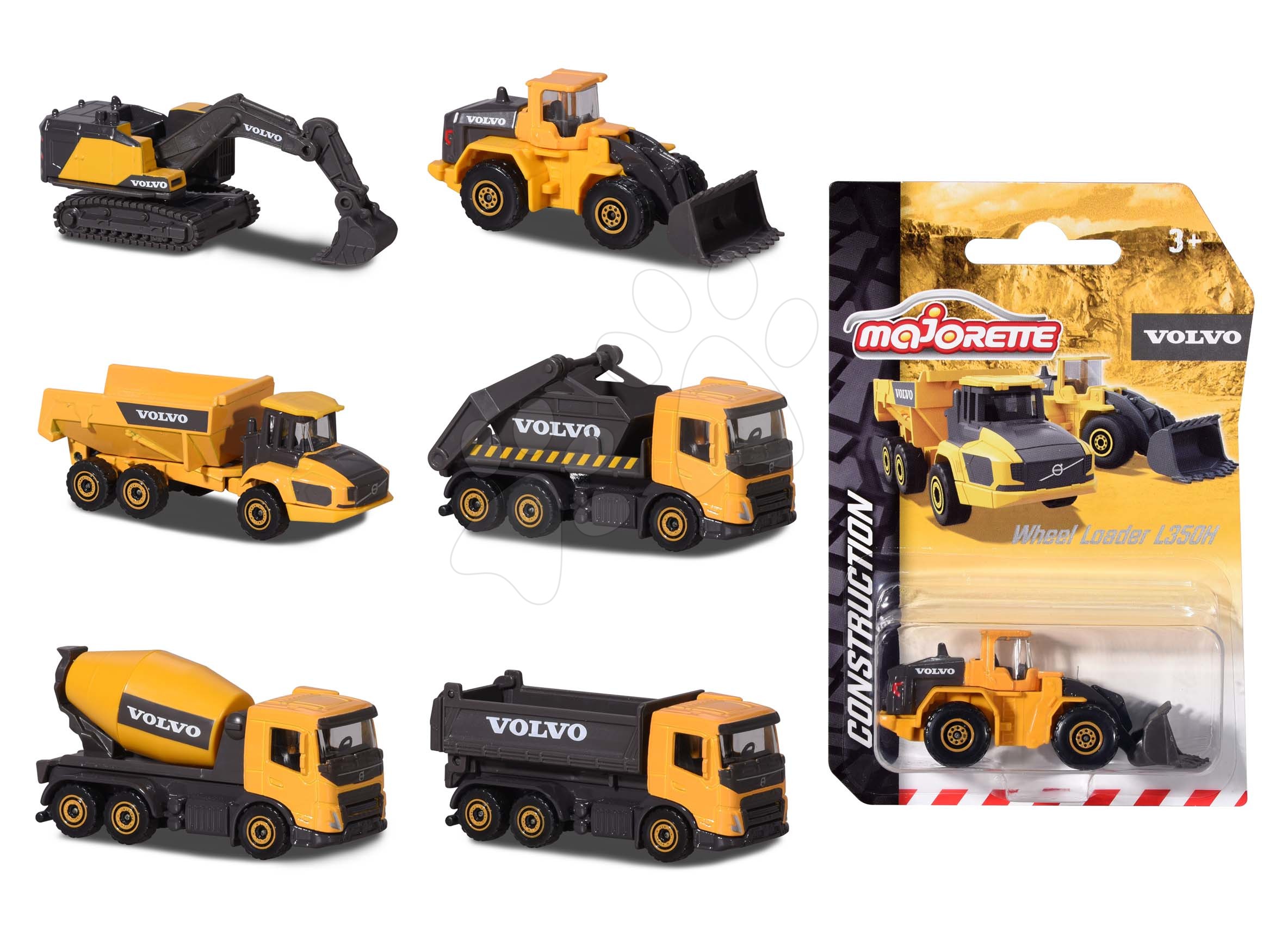 E-shop Autíčko stavebné Volvo Construction Edition Majorette s pohyblivými časťami 7,5 cm dĺžka 6 rôznych druhov