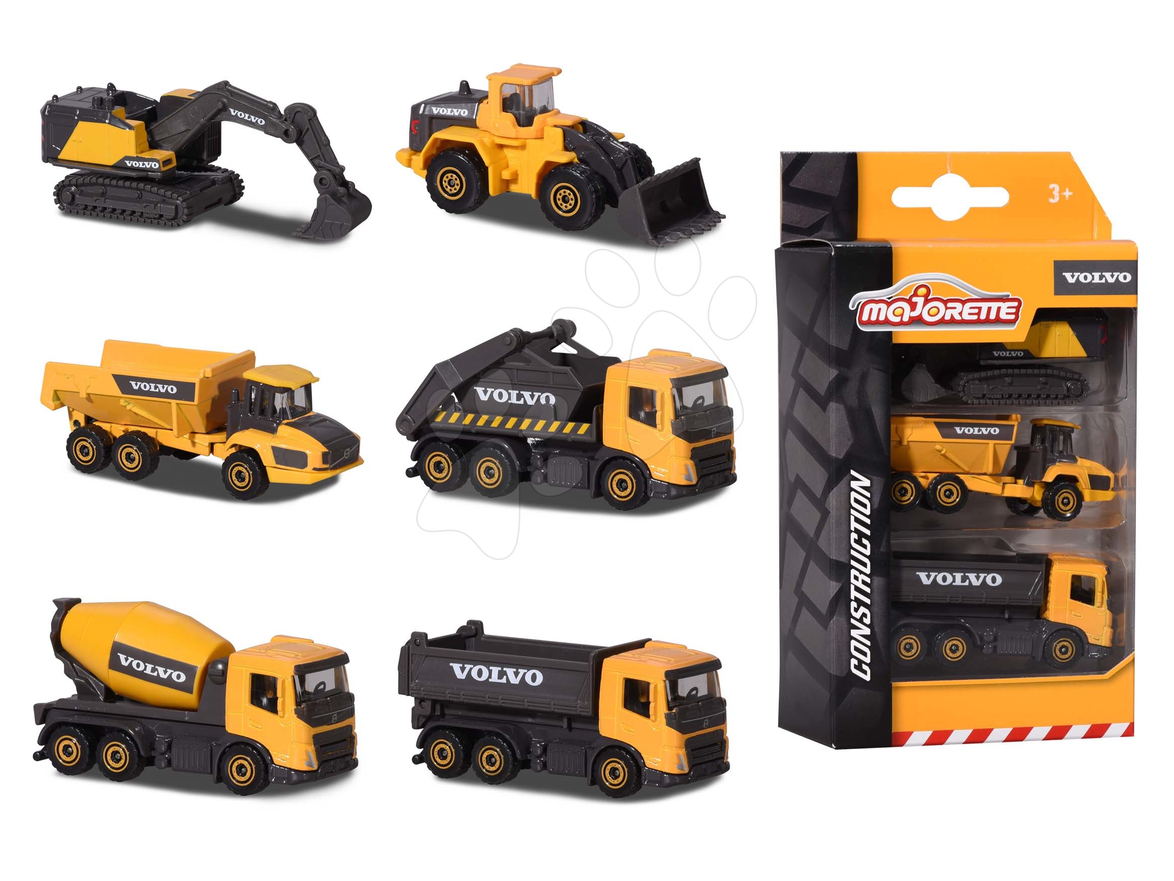 Munkagépek Volvo Construction Edition Majorette mozgatható részekkel 7,5 cm hosszú 3 fajta 2 változat