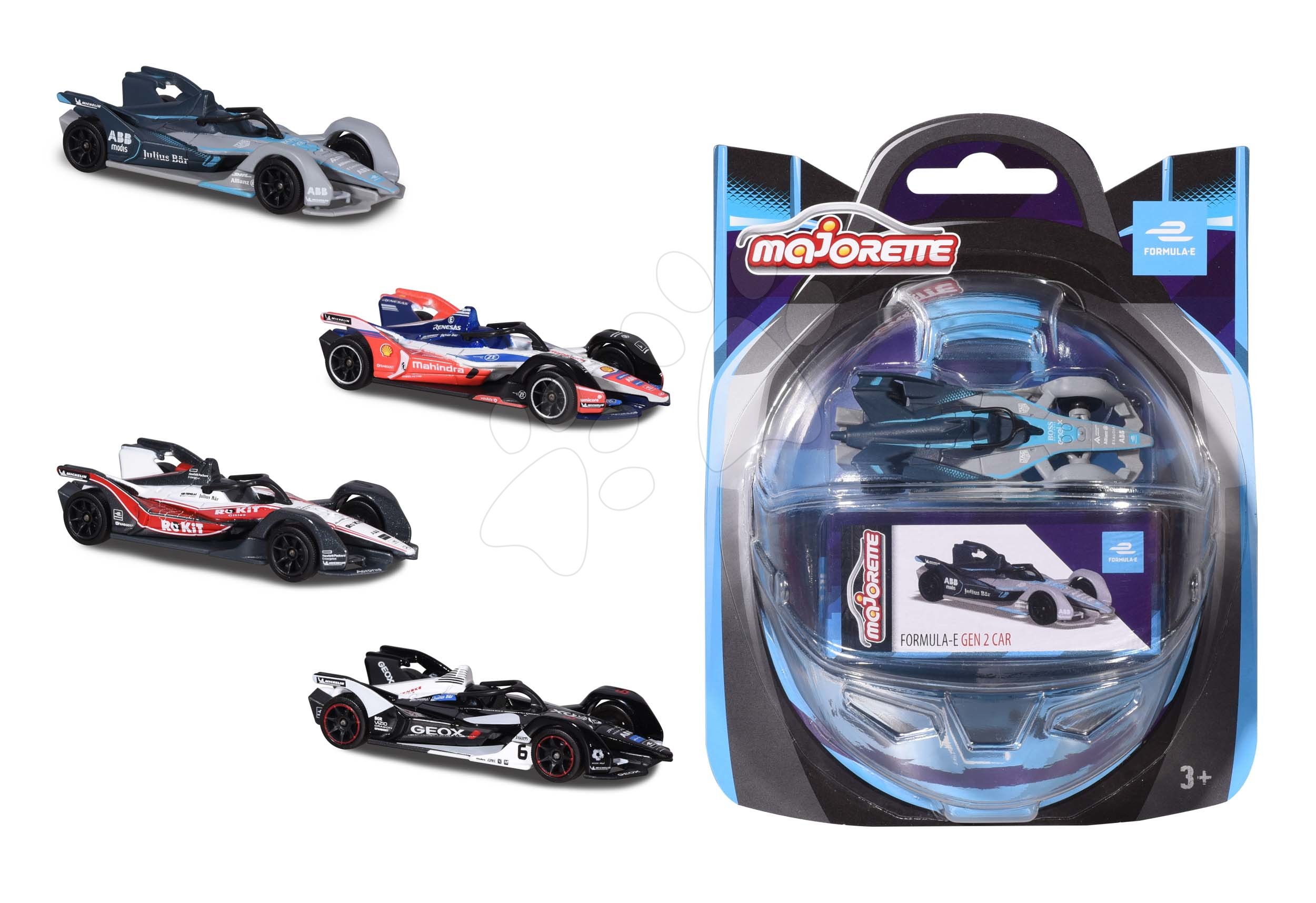 E-shop Autíčko Formula E Deluxe Gen 2 Cars Majorette kovové s gumenými kolieskami a zberateľskou krabičkou 7,5 cm dĺžka 4 rôzne druhy