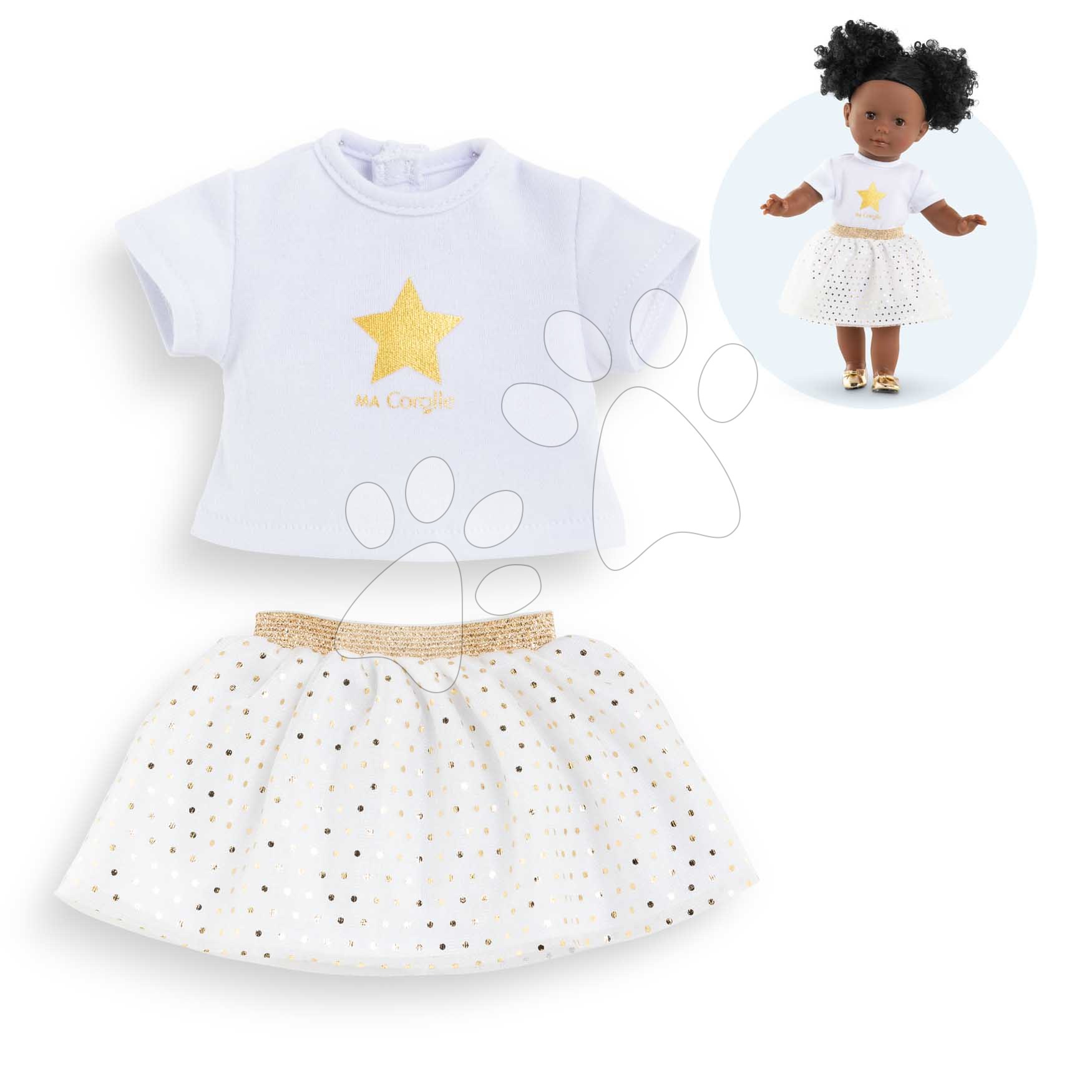 Póló és szoknya játékbabára Top & Skirt Set Ivory & Gold Ma Corolle 36 cm babának