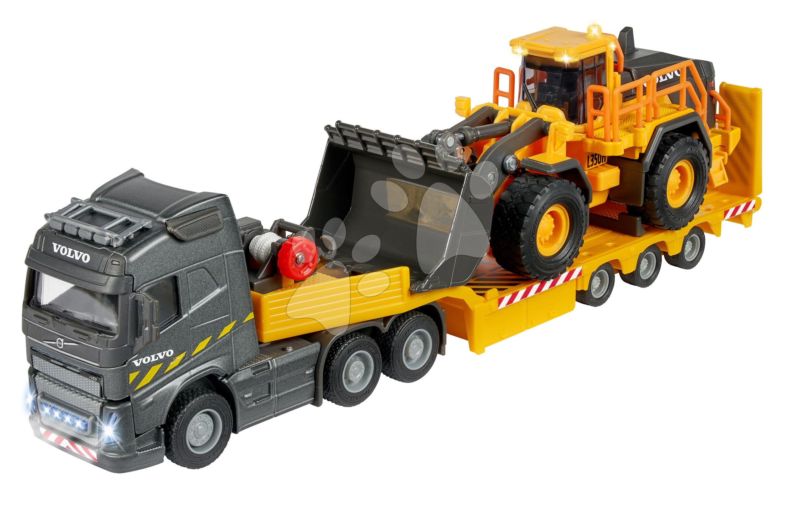 Gradbeni stroji - Tovornjak z nakladalnikom Volvo Truck & Wheel Loader Majorette 35 cm dolžina z zvokom in lučko