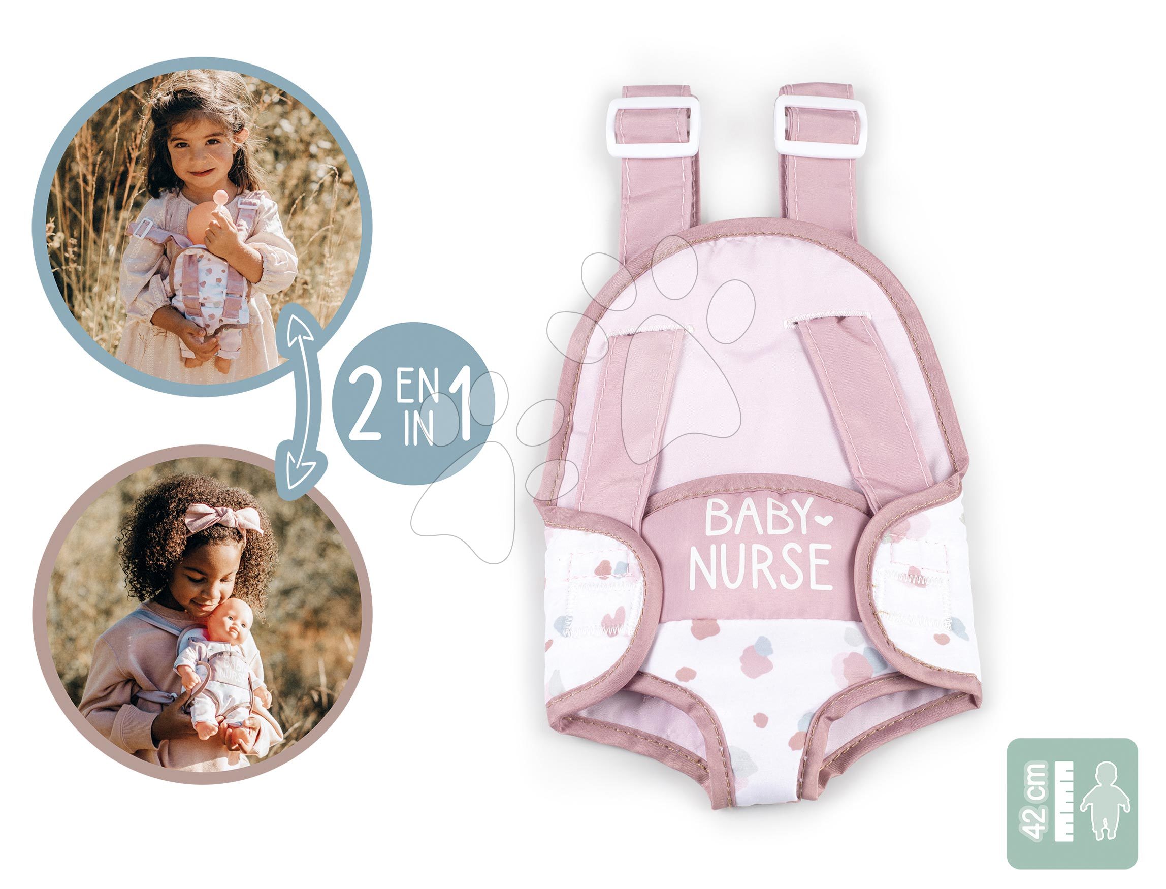 Babahordozó 42 cm játékbabának Baby Carrier Natur D'Amour Baby Nurse Smoby ergonómikus kenguru