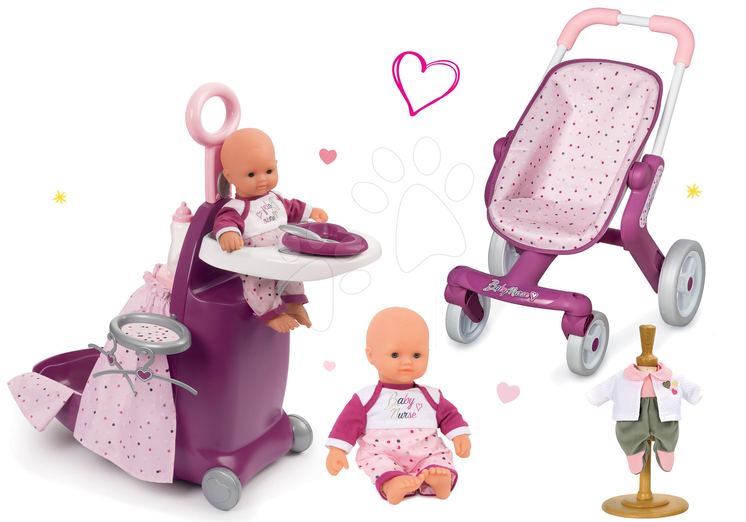 Smoby pečovatelský kufřík, sportovní kočárek pro panenku Baby Nurse a panenka s šaty Baby Nurse 220316-8