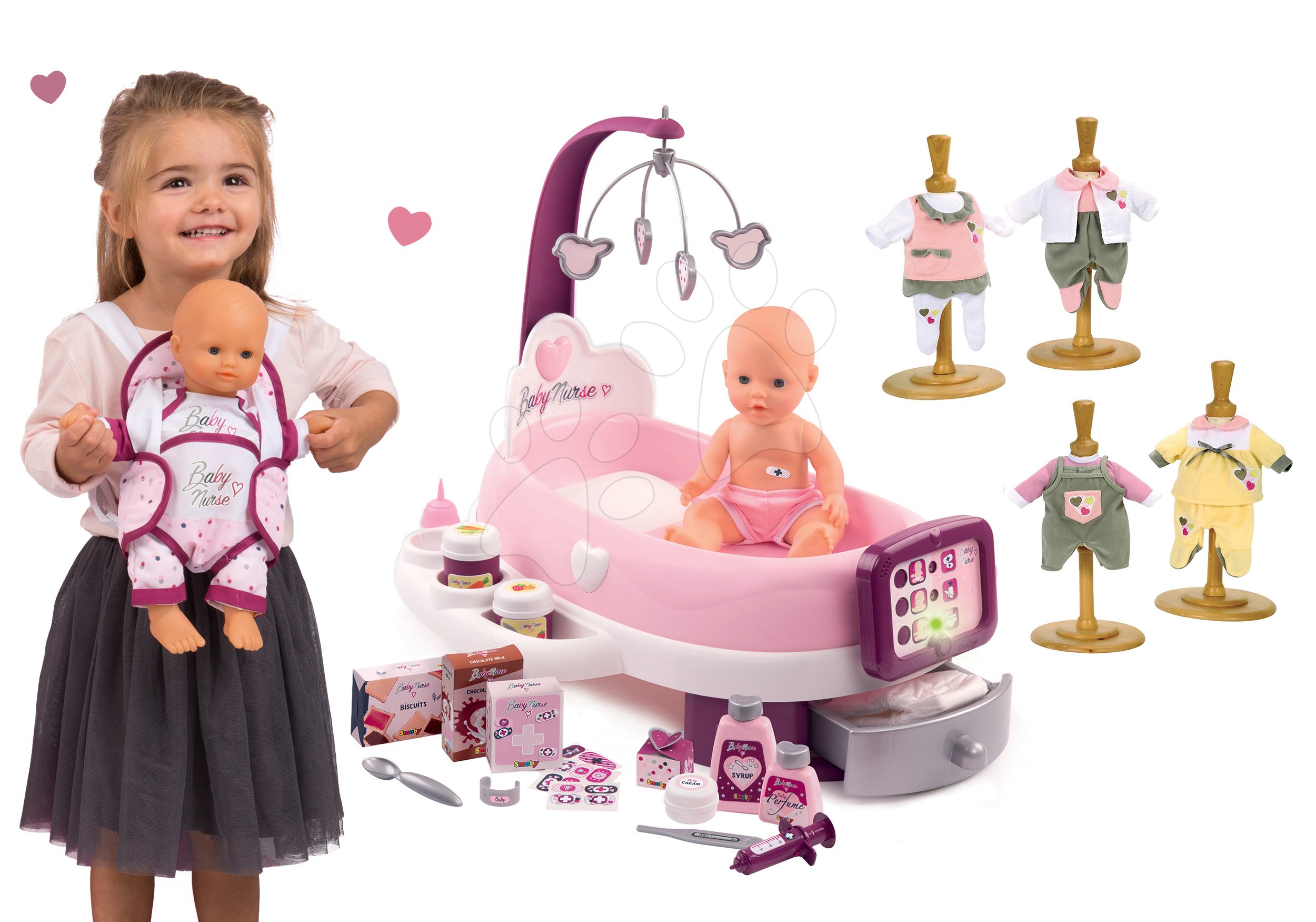 Domčeky pre bábiky sety - Set opatrovateľské centrum pre bábiku Violette Baby Nurse Smoby s nosičom a šatôčkami pre 32 cm bábiku