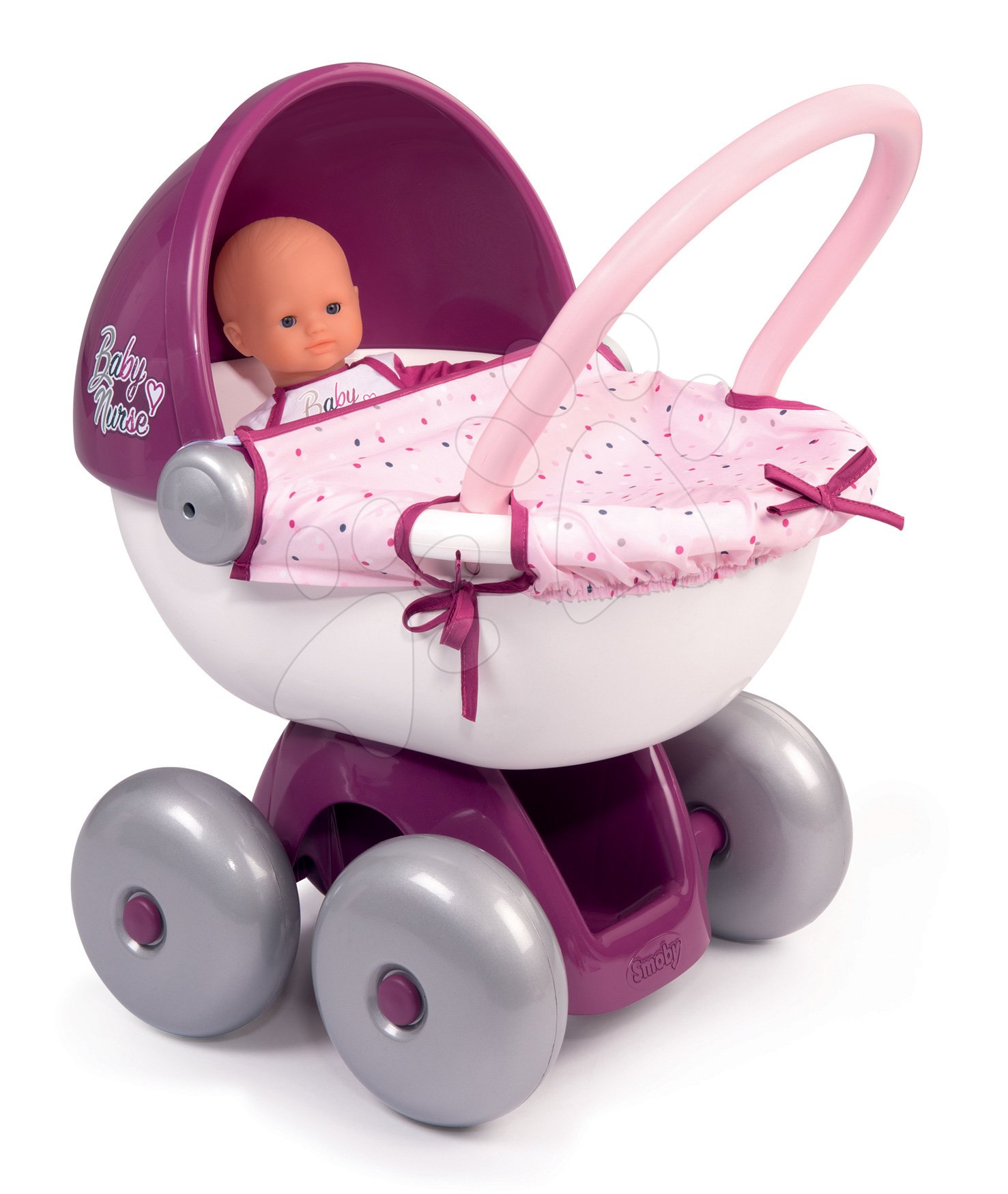 E-shop Hlboký kočík s textilom Violette Baby Nurse Smoby s tichým chodom a ergonomickou 55 cm vysokou rúčkou od 18 mes