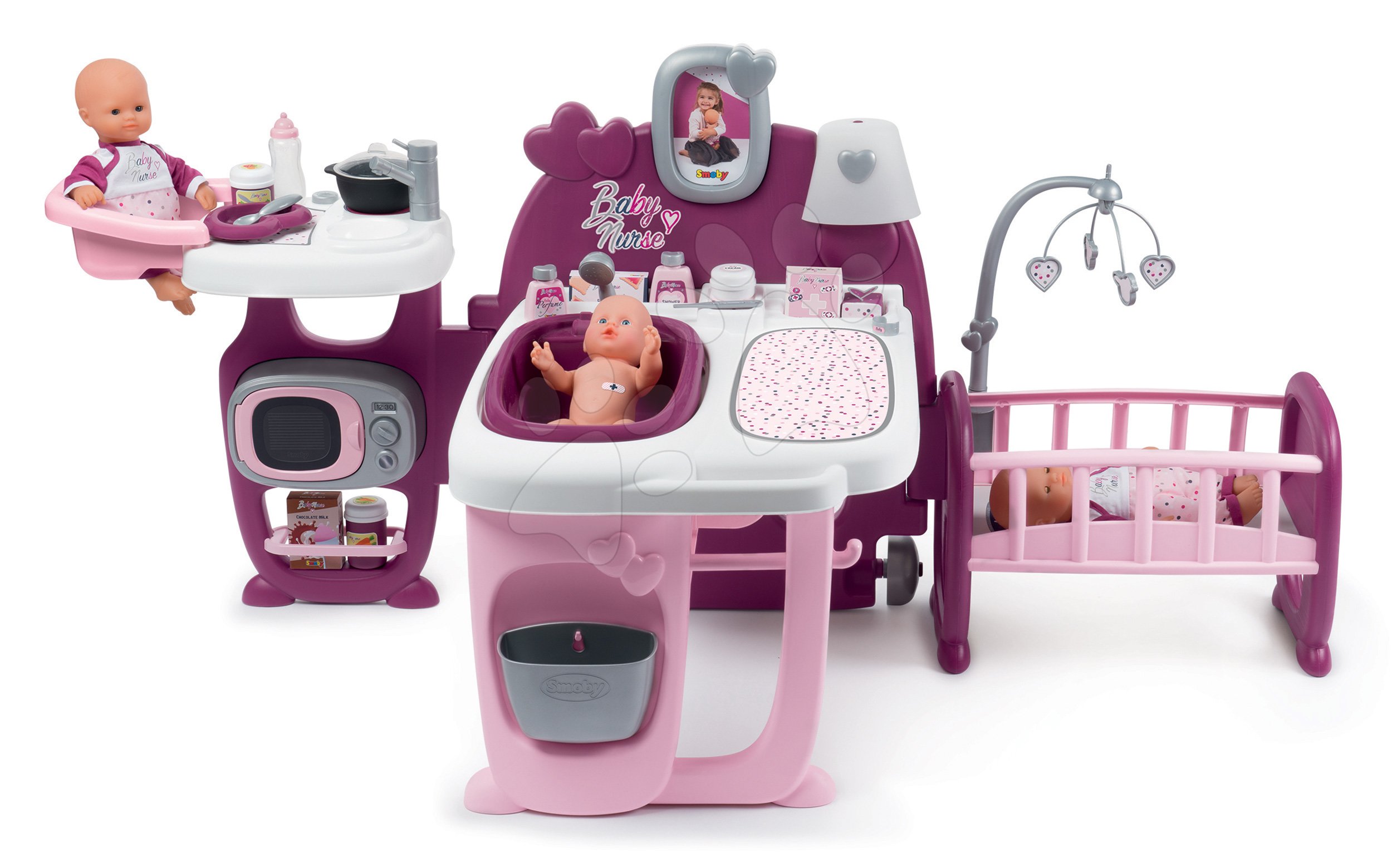 E-shop Domček pre bábiku Violette Baby Nurse Large Doll's Play Center Smoby trojkrídlový s 23 doplnkami (kuchynka, kúpelňa, spálňa)