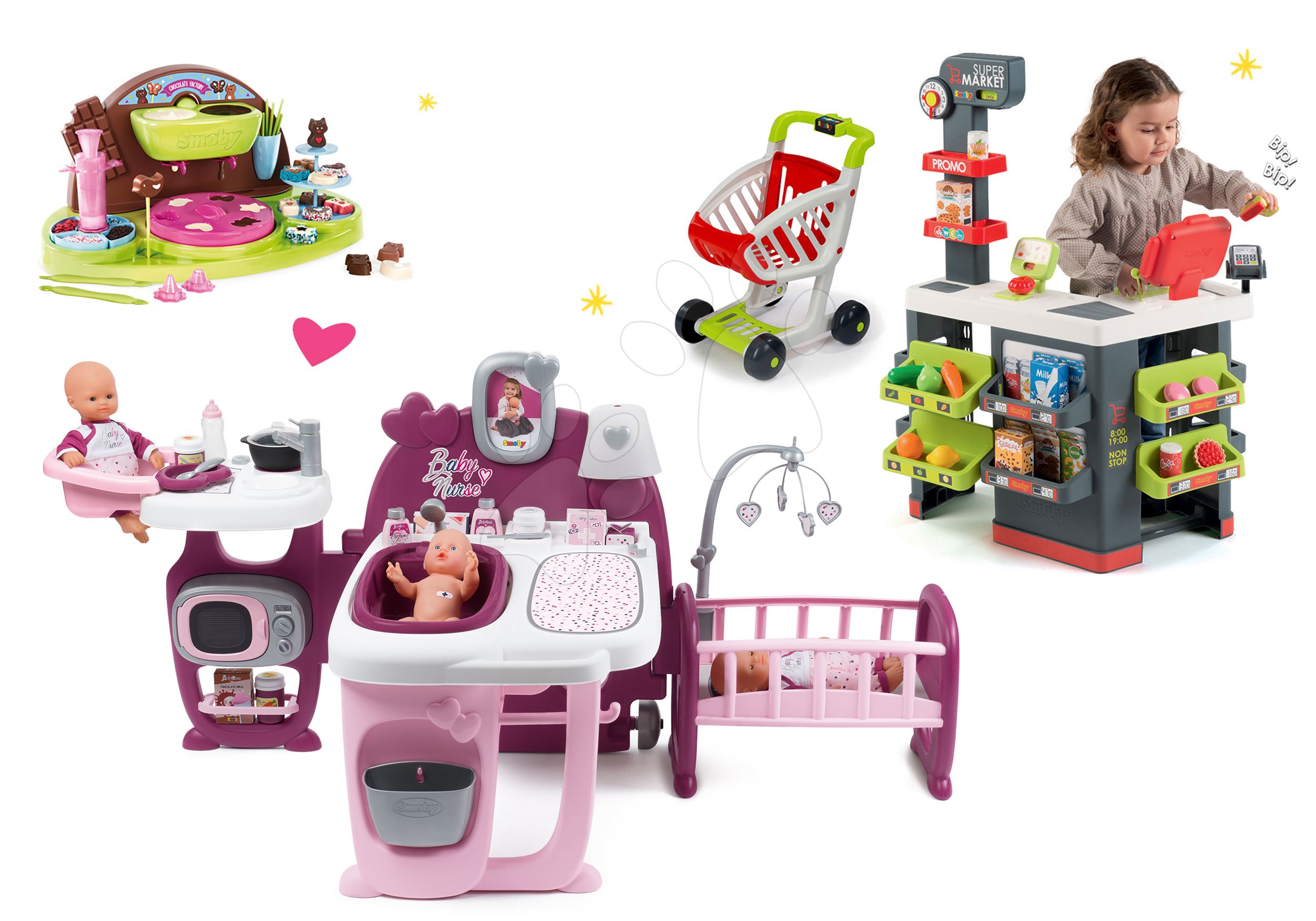 Smoby set domček pre bábiku Baby Nurse Doll´s Play Center a obchod s vozíkom a hravá kuchárka Čokoládovňa 220327-11