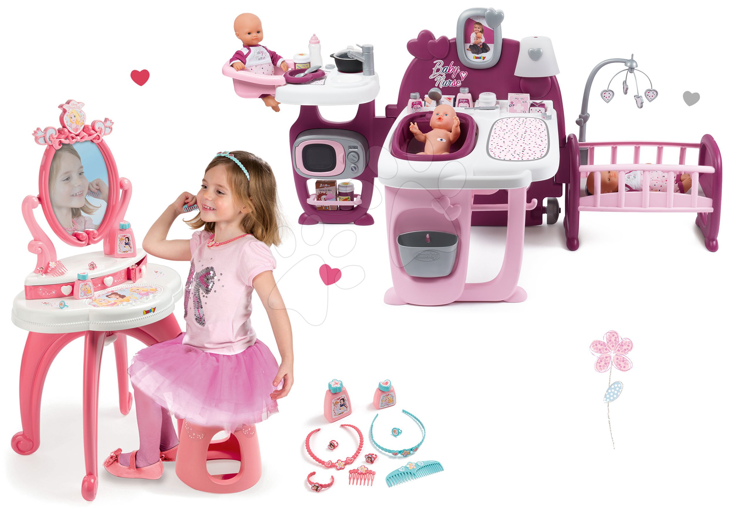 Smoby set domček pre bábiku Baby Nurse Doll´s Play Center a kozmetický stolík 2v1 so stoličkou 220327-12