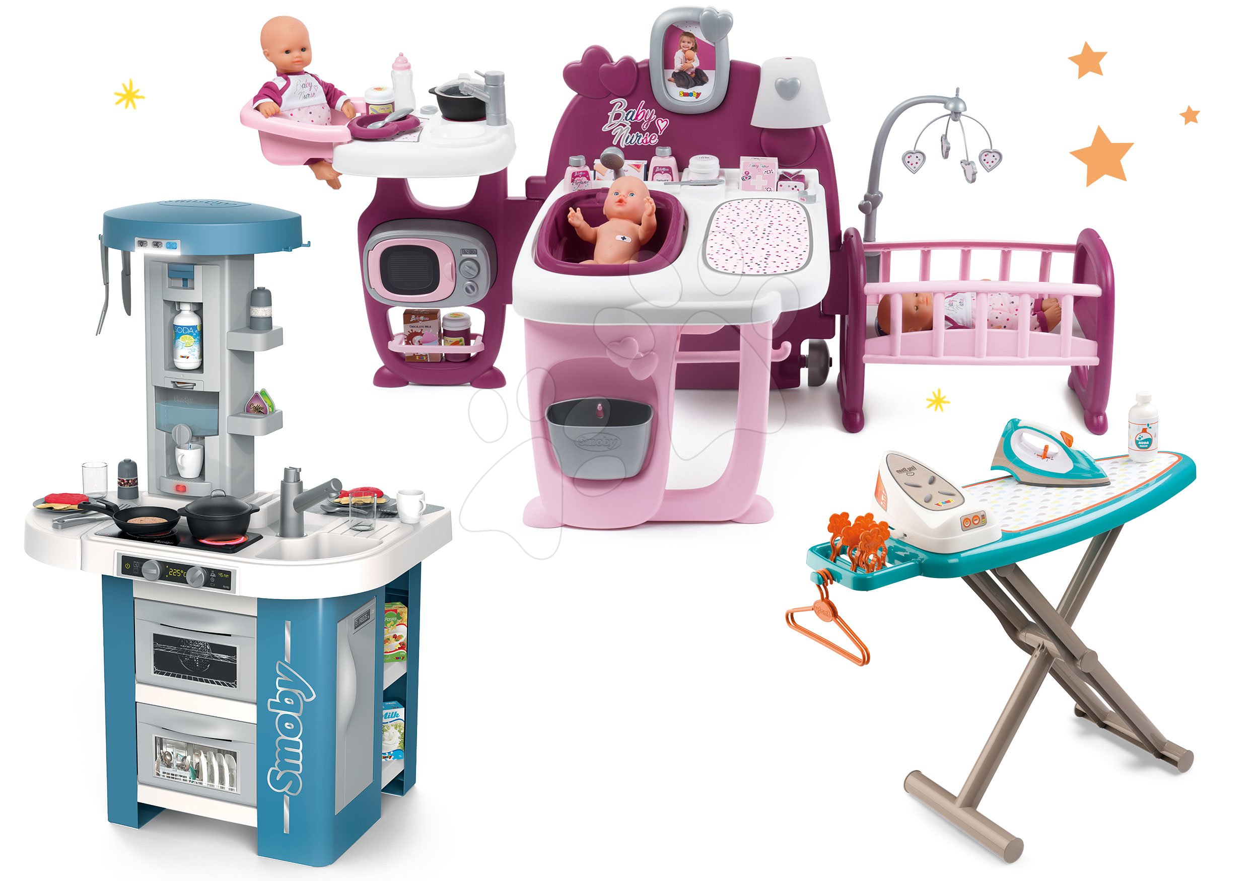 Smoby set domček pre bábiku Baby Nurse, kuchynka Tefal French Bubble a žehliaca doska so žehličkou 220327-15