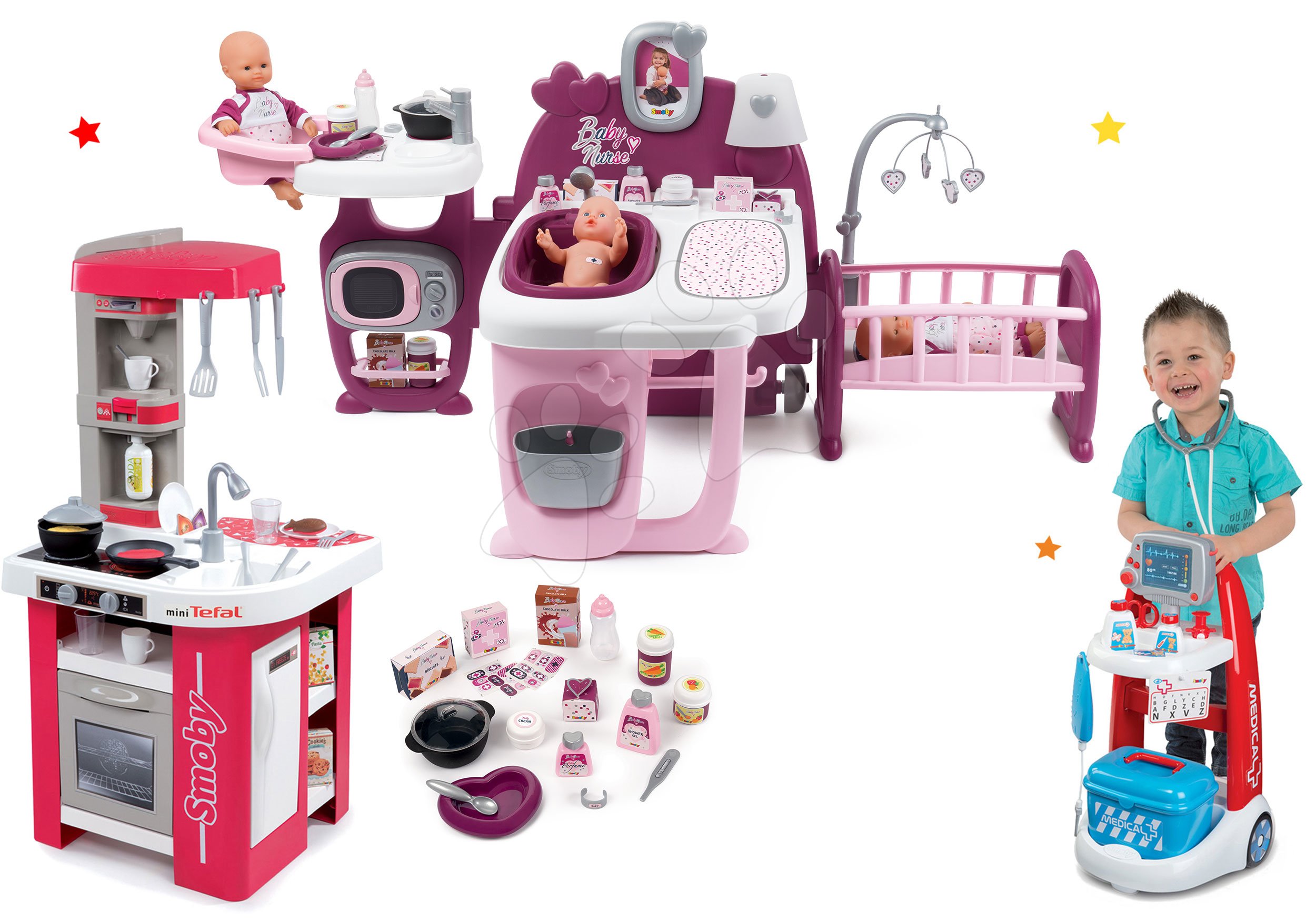 Smoby set domček pre bábiku Baby Nurse Doll´s Play Center, kuchynka Tefal elektronická a lekársky vozík 220327-8