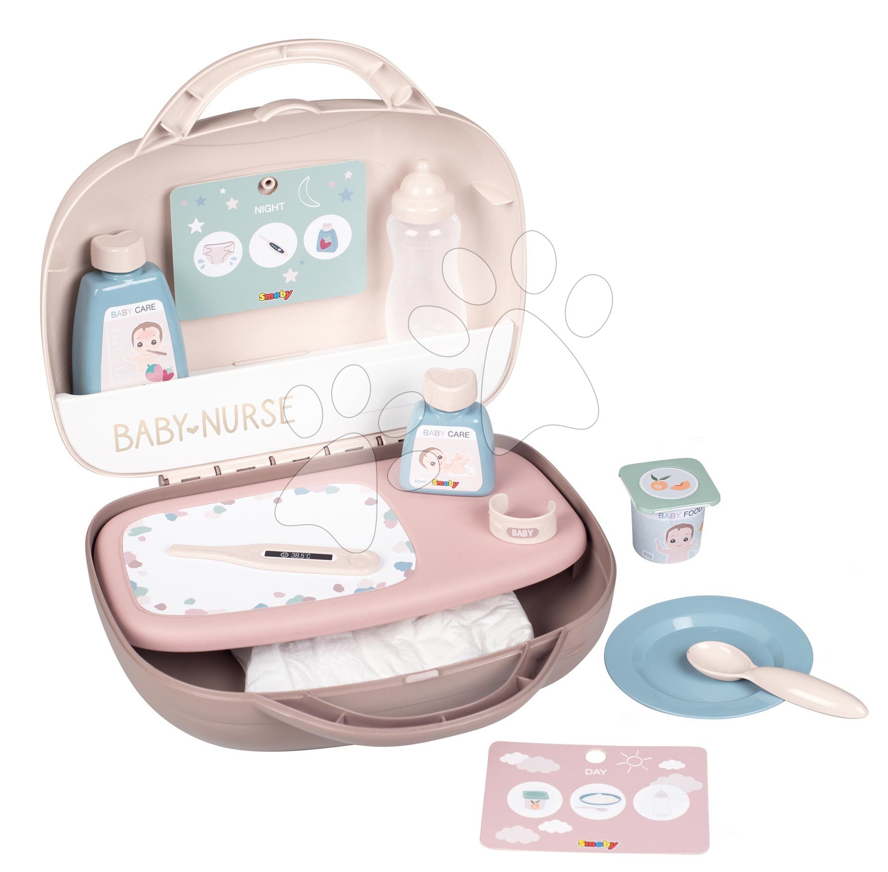 Doplňky pro panenky - Přebalovací potřeby v kufříku Vanity Natur D'Amour Baby Nurse Smoby pro panenku s 12 doplňky