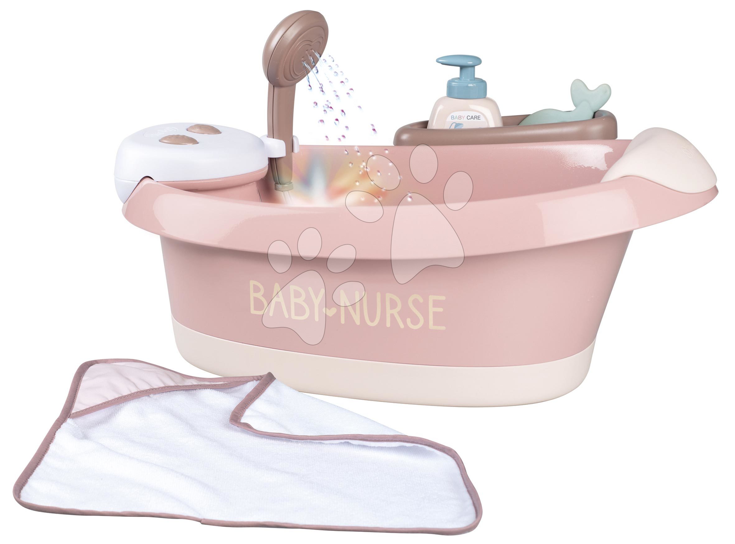 Doplňky pro panenky - Vanička s tekoucí vodou ve sprše Balneo Bath Natur D'Amour Baby Nurse Smoby s jacuzzi koupelí se světlem a bubláním elektronické