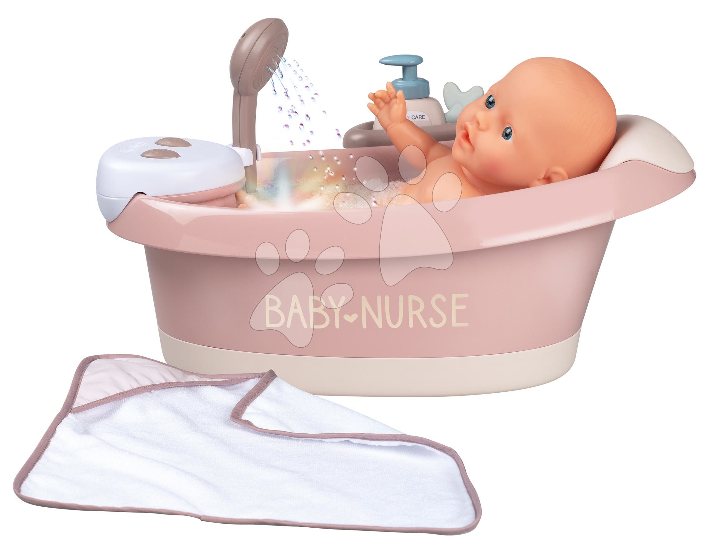 Vanička s tekoucí vodou ve sprše Balneo Bath Natur D\'Amour Baby Nurse Smoby s jacuzzi koupelí se světlem a bubláním elektronické