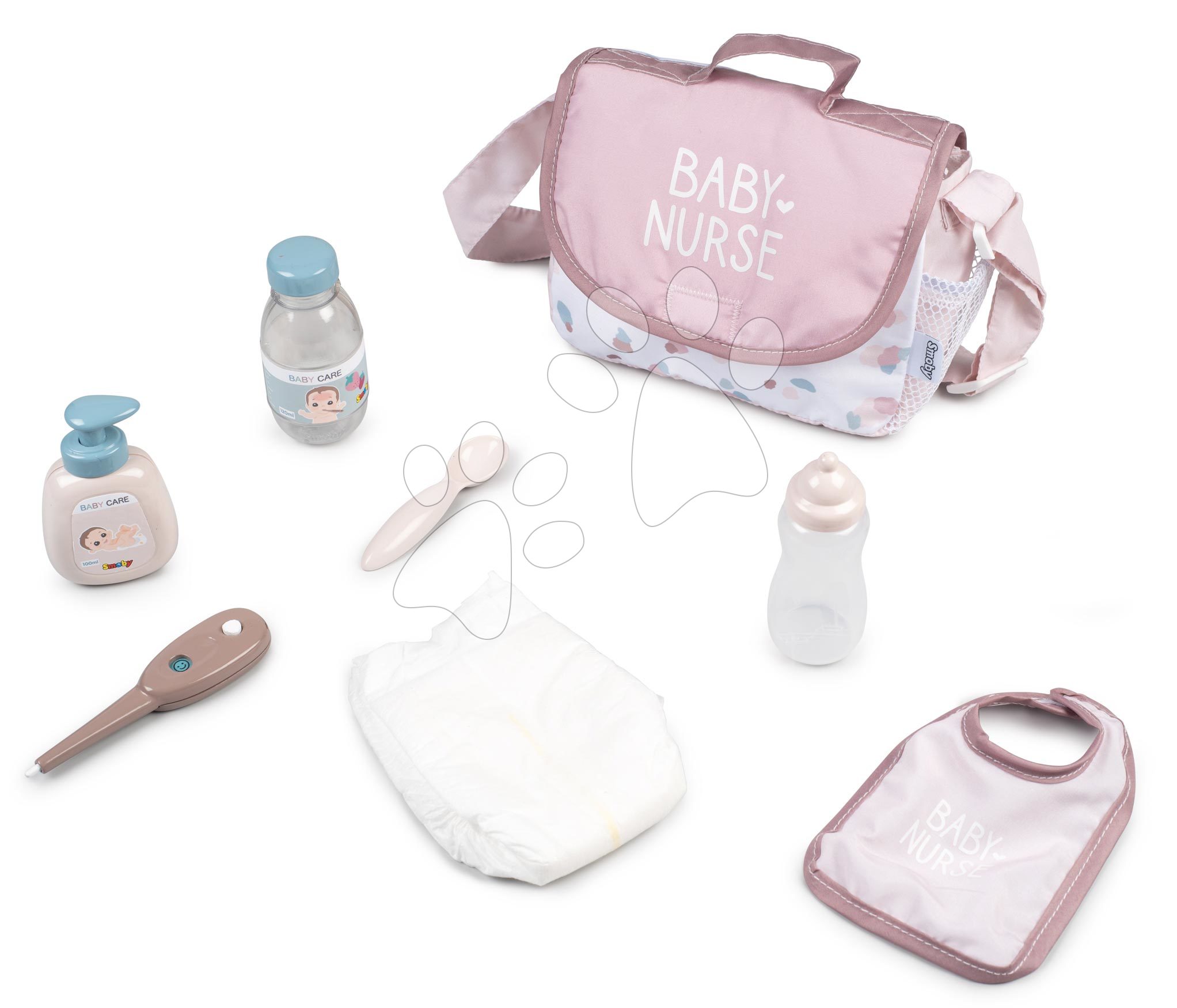 Doplňky pro panenky - Přebalovací taška s plenkou Changing Bag Natur D'Amour Baby Nurse Smoby s 8 doplňky pro 42 cm panenku