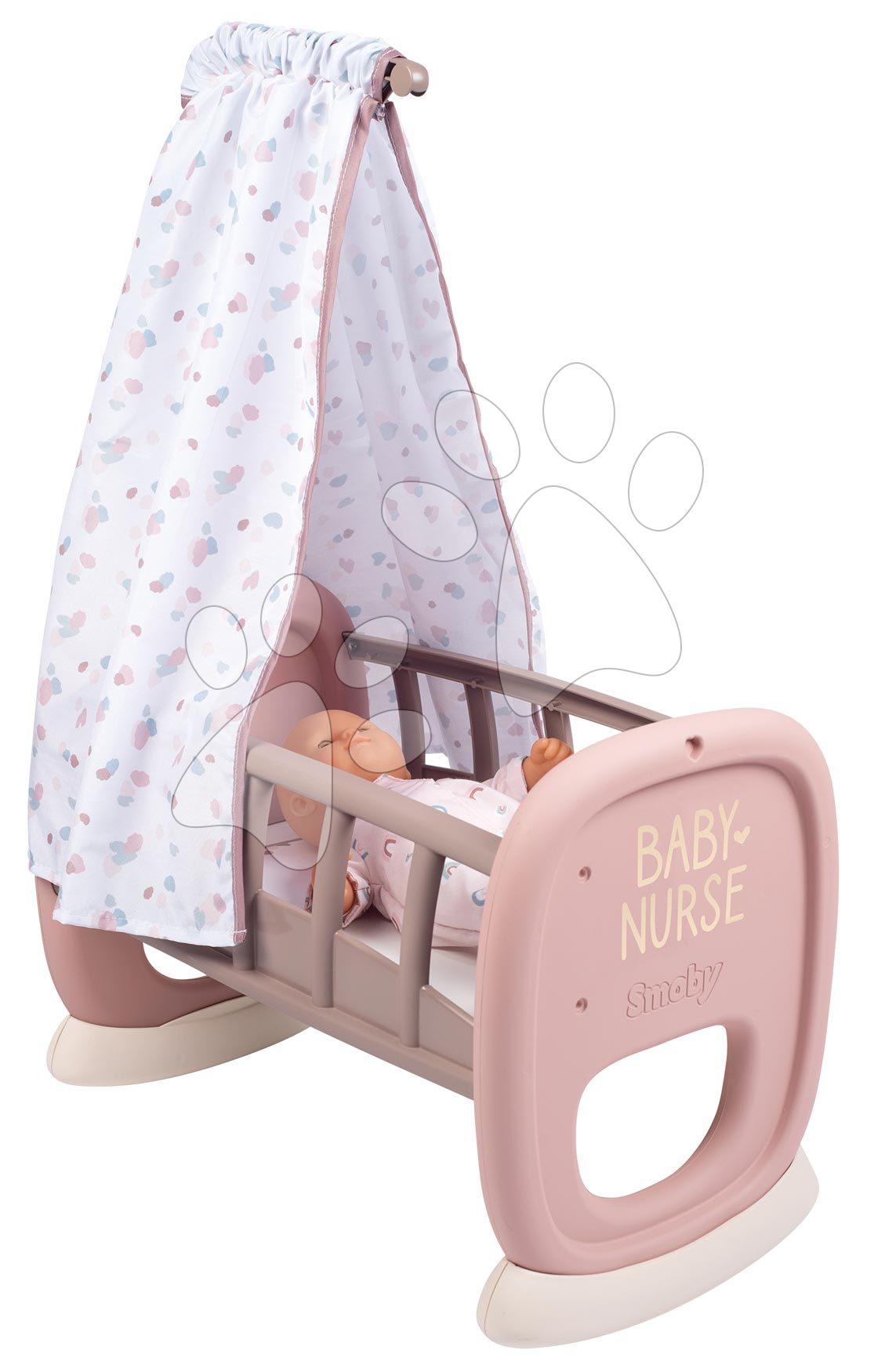 Pătuţuri si leagăne de jucărie - Leagăn cu baldachin textil Cradle Natur D'Amour Baby Nurse Smoby pentru păpușă de 42 cm de la 18 luni