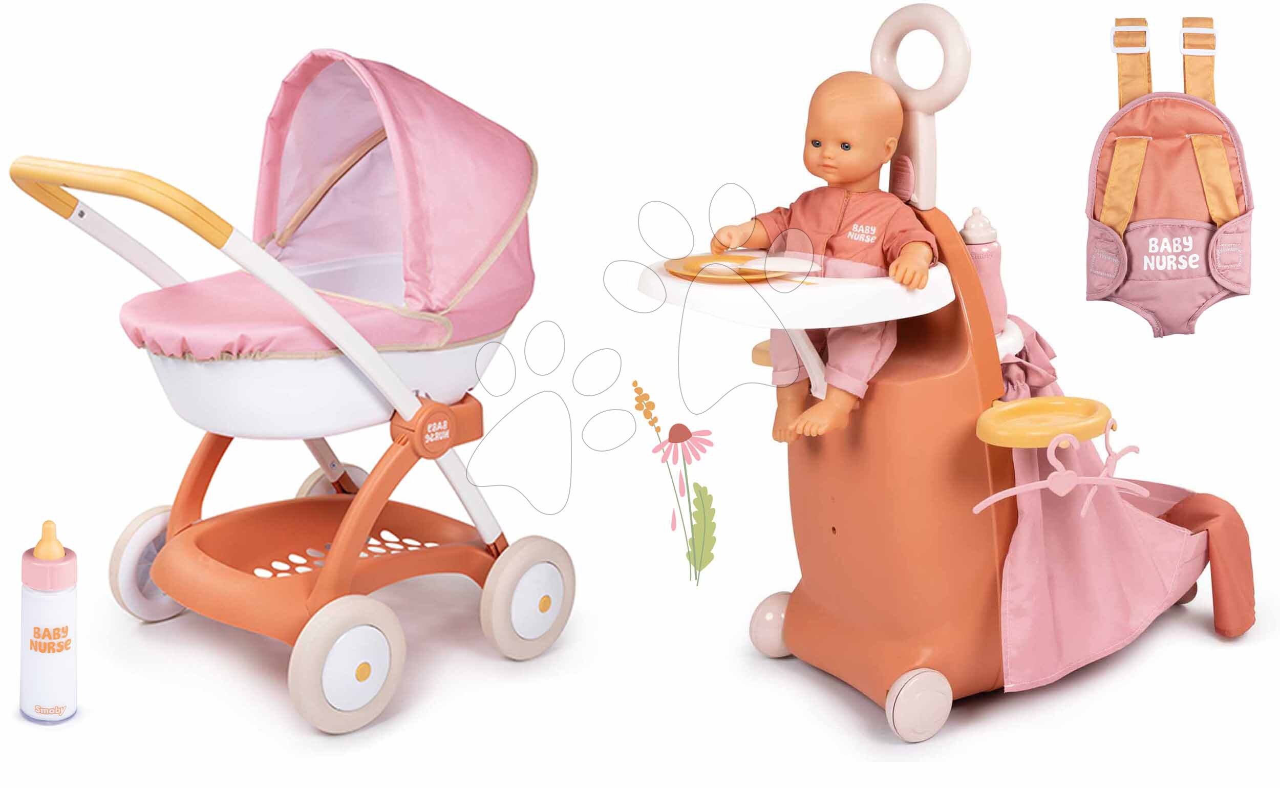 Set Wickelkoffer mit Bettchen und Kinderwagen mit Babytrage und Flasche zum  Fttern Nursery Soft Bab